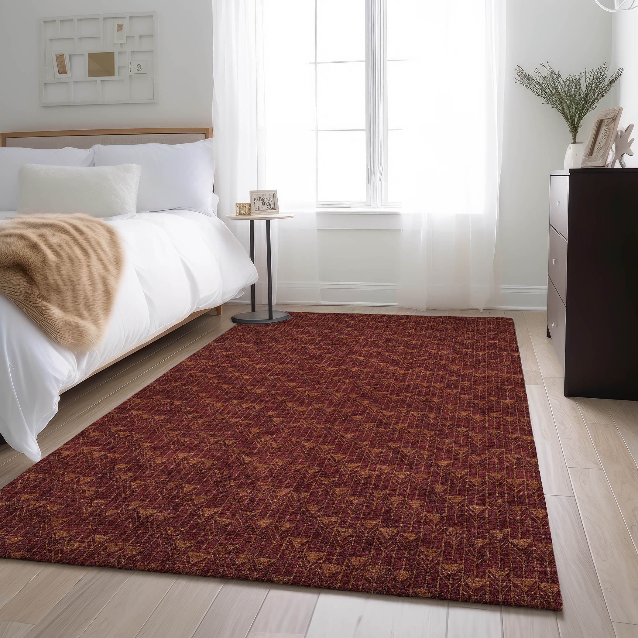 Hoi An Machine Washable Transitional Burgundy Red Rug 2'6" x 3'10" #shape_Rectangle