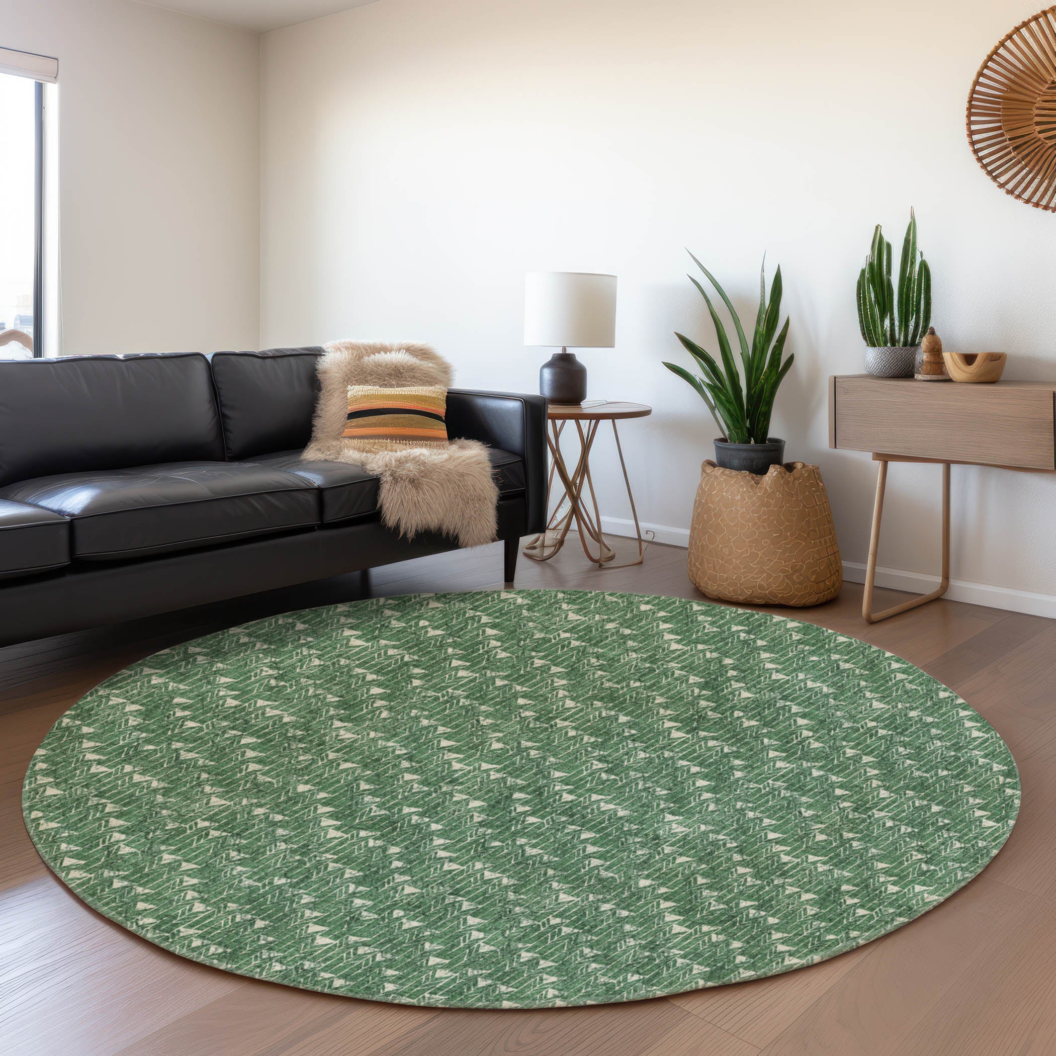 Hoi An Machine Washable Transitional Green Rug 8' x 8' #shape_Round