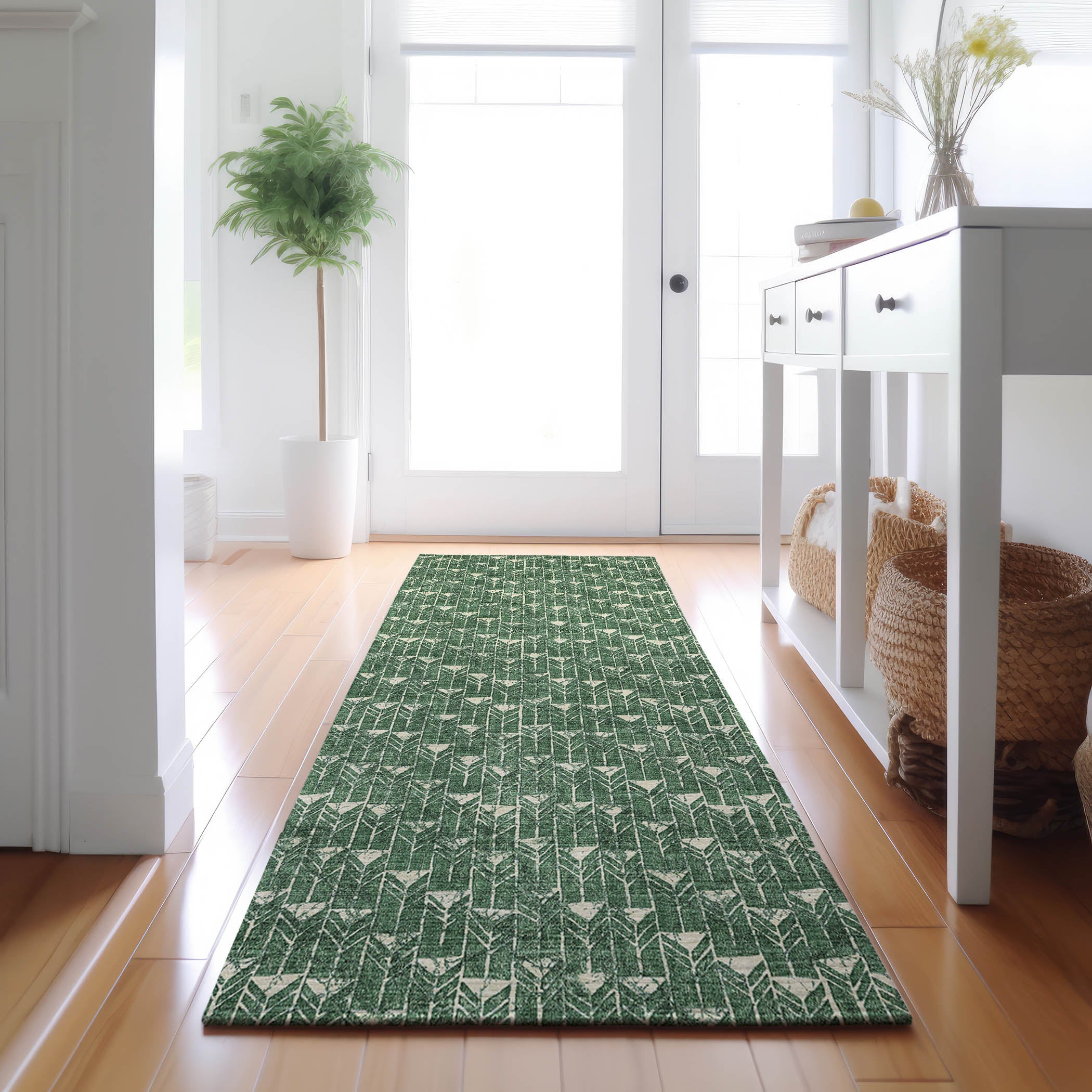 Hoi An Machine Washable Transitional Green Rug 2'3" x 7'6" #shape_Runner