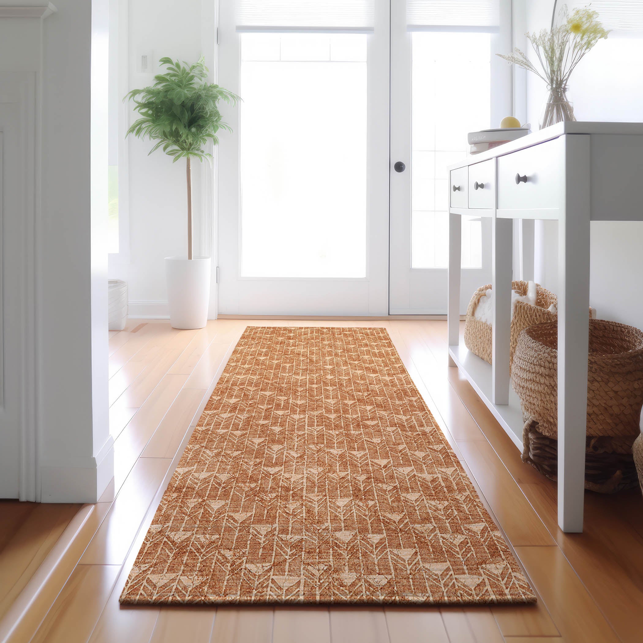 Hoi An Machine Washable Transitional Salmon Orange Rug 2'3" x 7'6" #shape_Runner