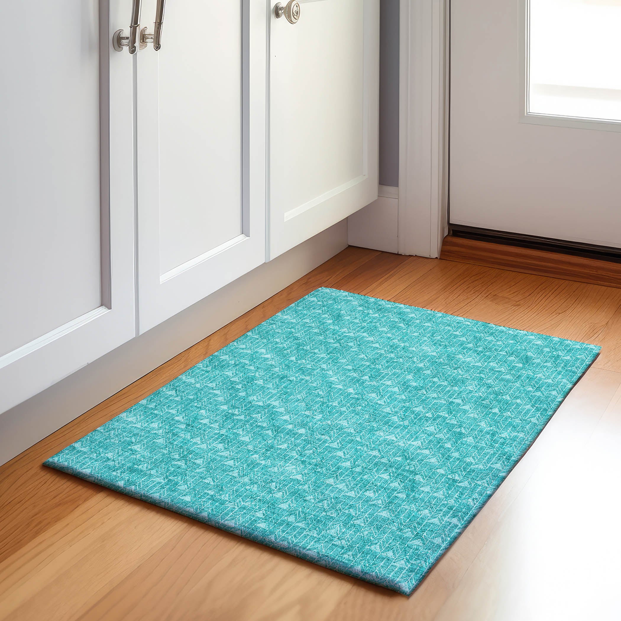 Hoi An Machine Washable Transitional Teal Rug 1'8" x 2'6" #shape_Rectangle