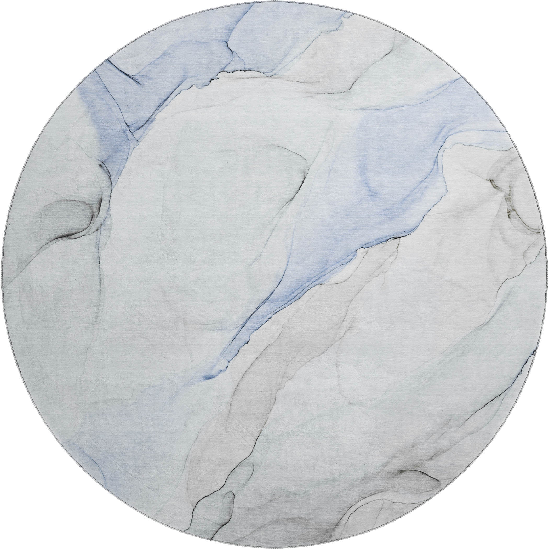 Porto Machine Washable Transitional Blue Rug 8' x 8' #shape_Round