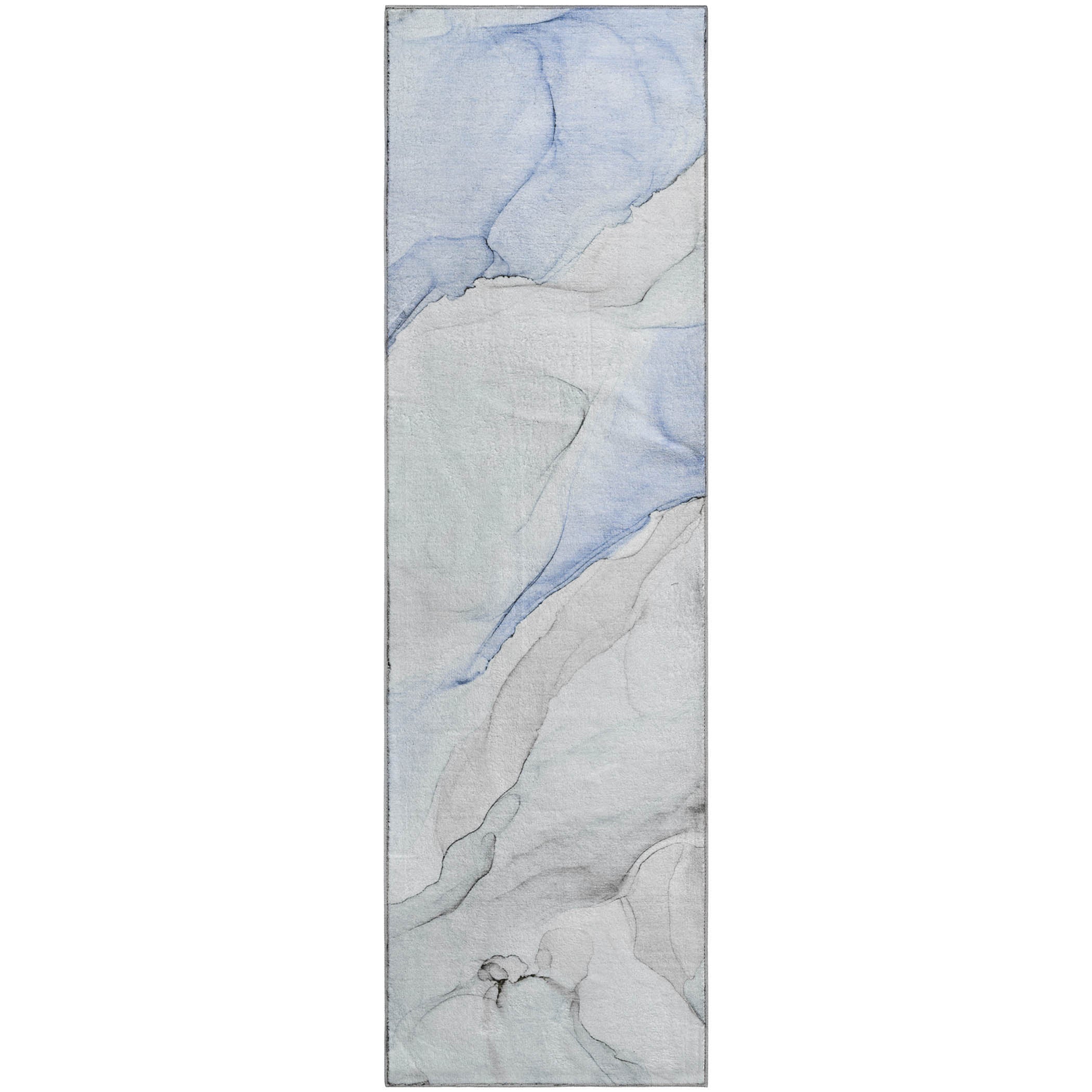Porto Machine Washable Transitional Blue Rug 2'3" x 7'6" #shape_Runner