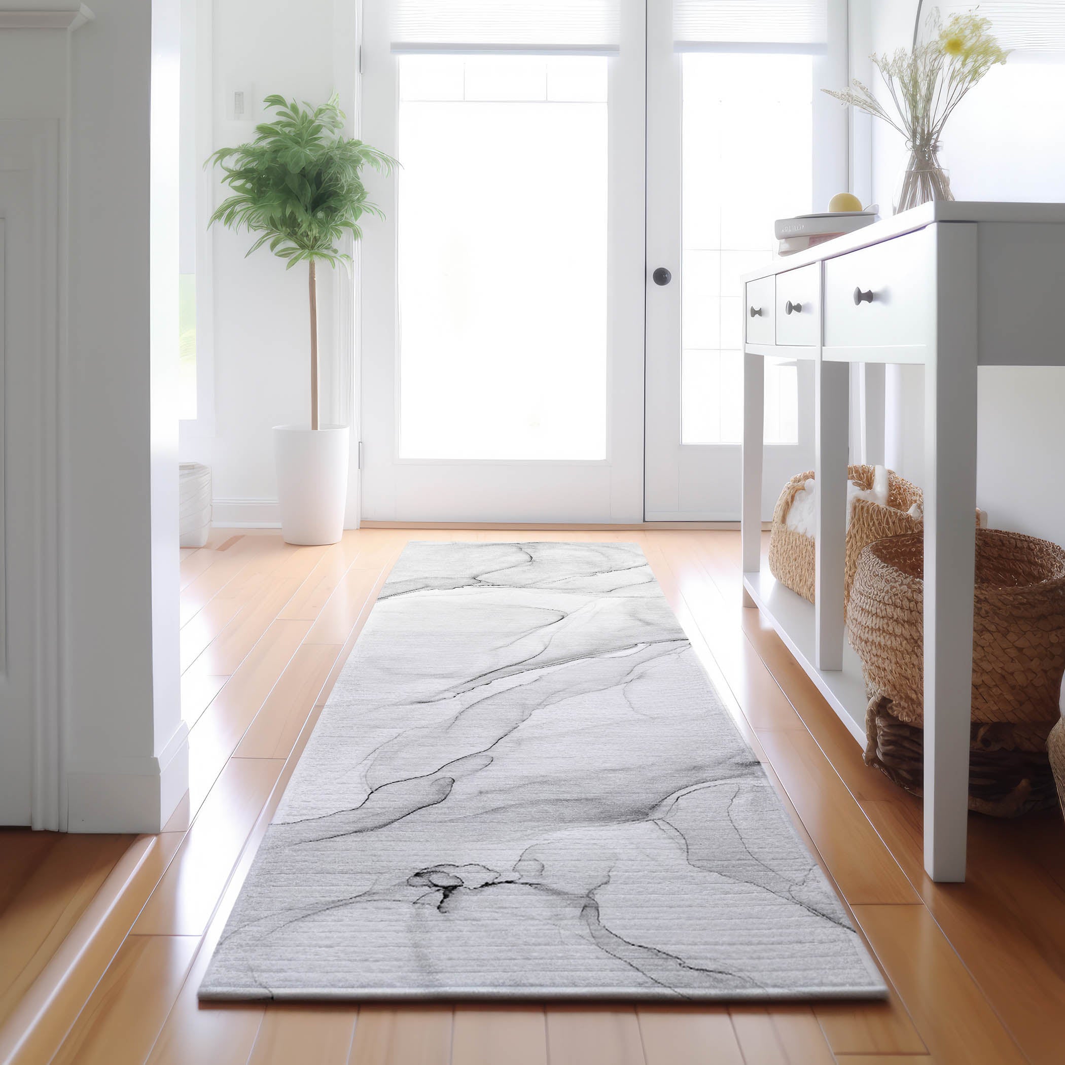 Porto Machine Washable Transitional Gray Rug 2'3" x 7'6" #shape_Runner