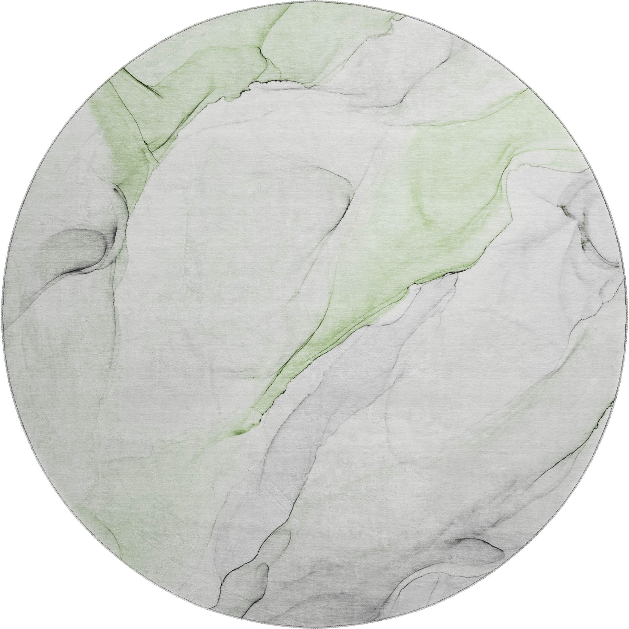 Porto Machine Washable Transitional Green Rug 8' x 8' #shape_Round