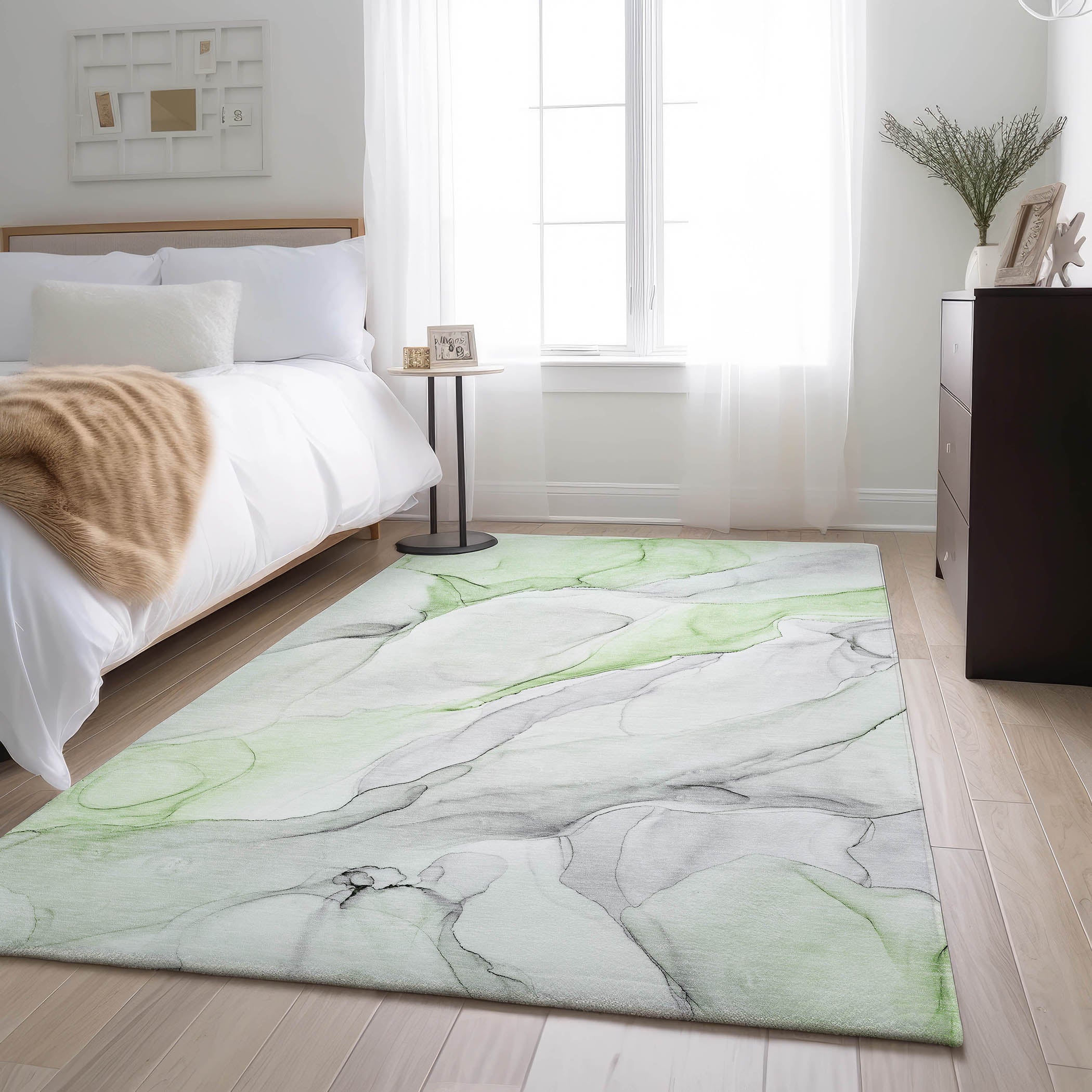 Porto Machine Washable Transitional Green Rug 2'6" x 3'10" #shape_Rectangle
