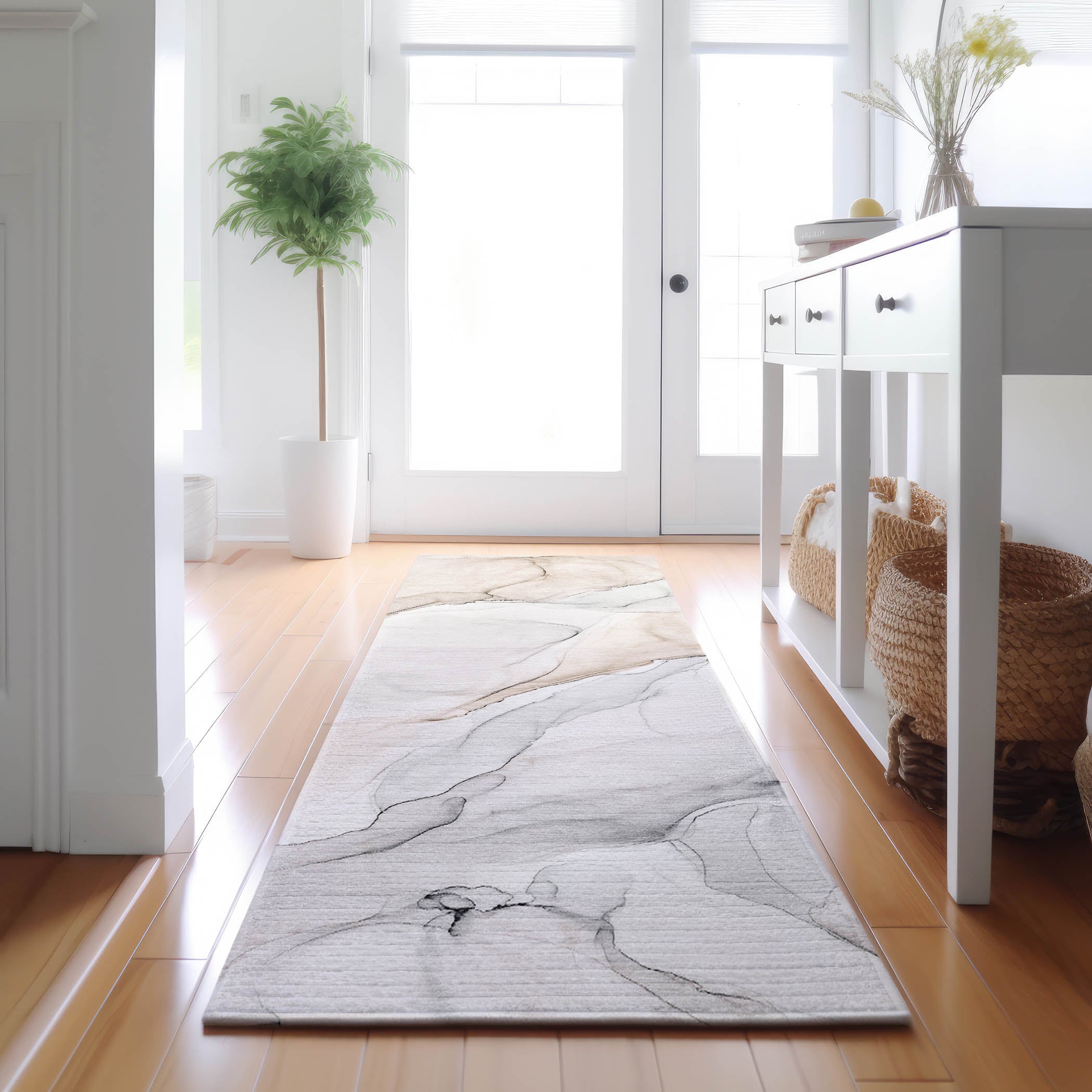 Porto Machine Washable Transitional Ivory Rug 2'3" x 7'6" #shape_Runner