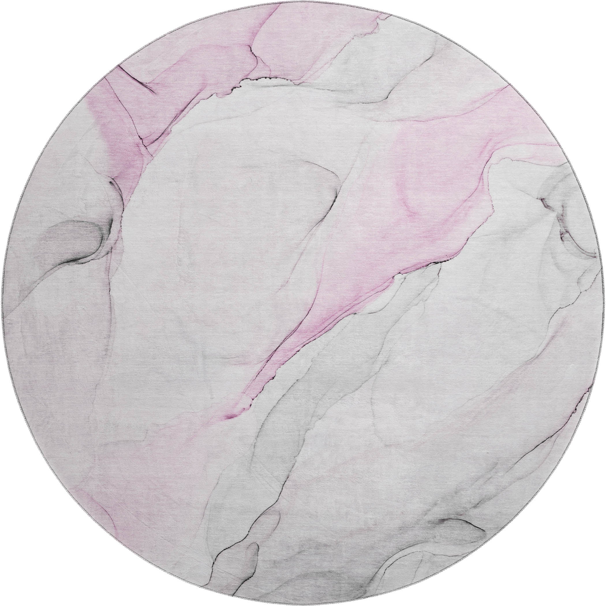 Porto Machine Washable Transitional Pink Rug 8' x 8' #shape_Round