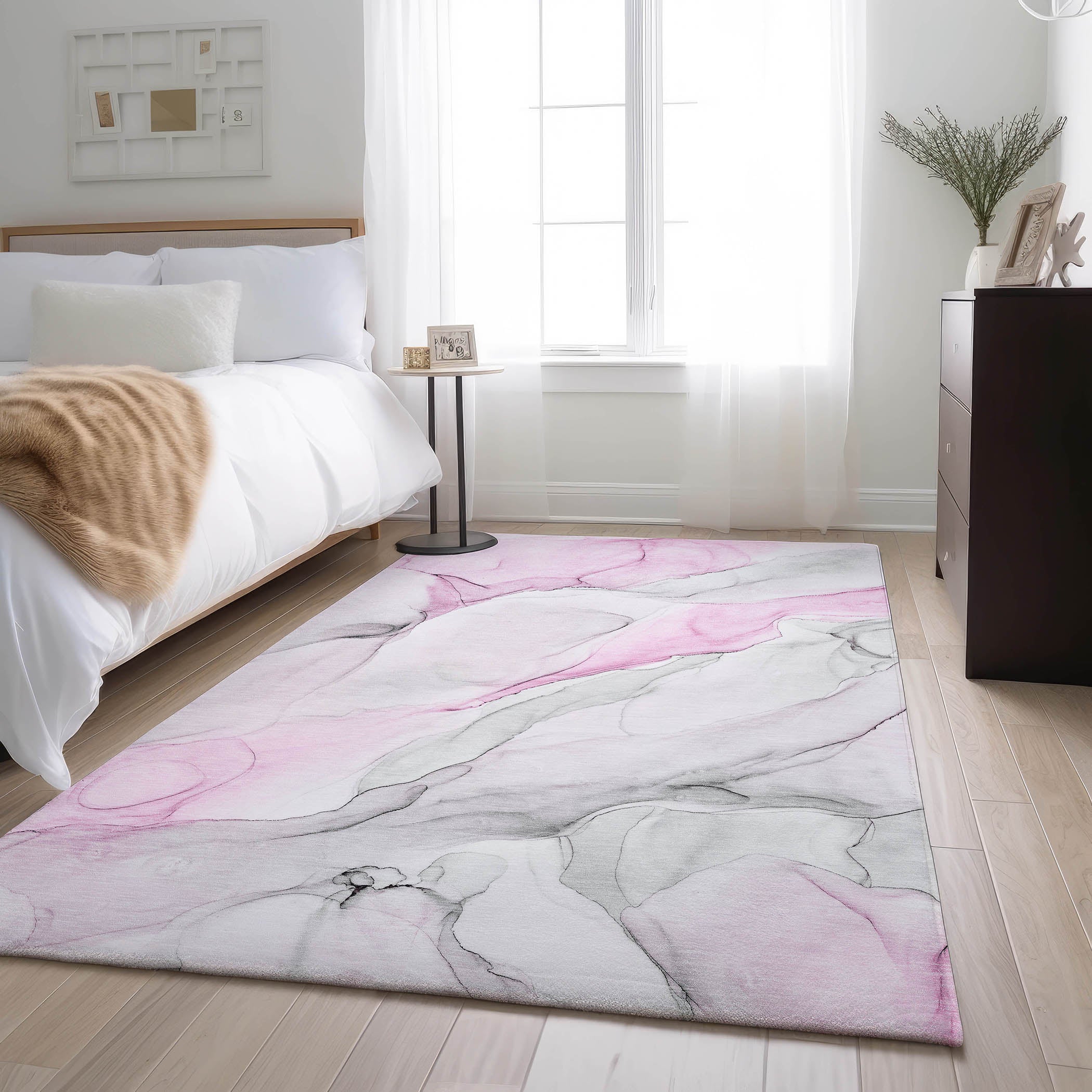 Porto Machine Washable Transitional Pink Rug 2'6" x 3'10" #shape_Rectangle