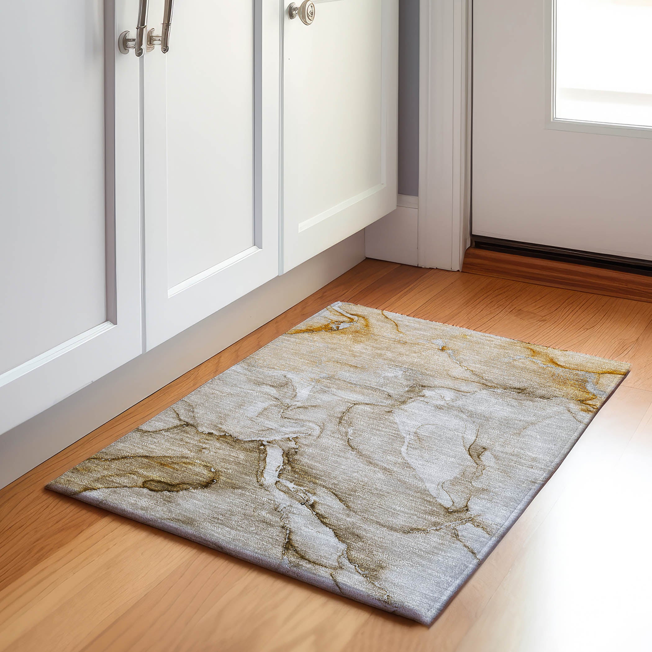Porto Machine Washable Transitional Brown Rug 1'8" x 2'6" #shape_Rectangle