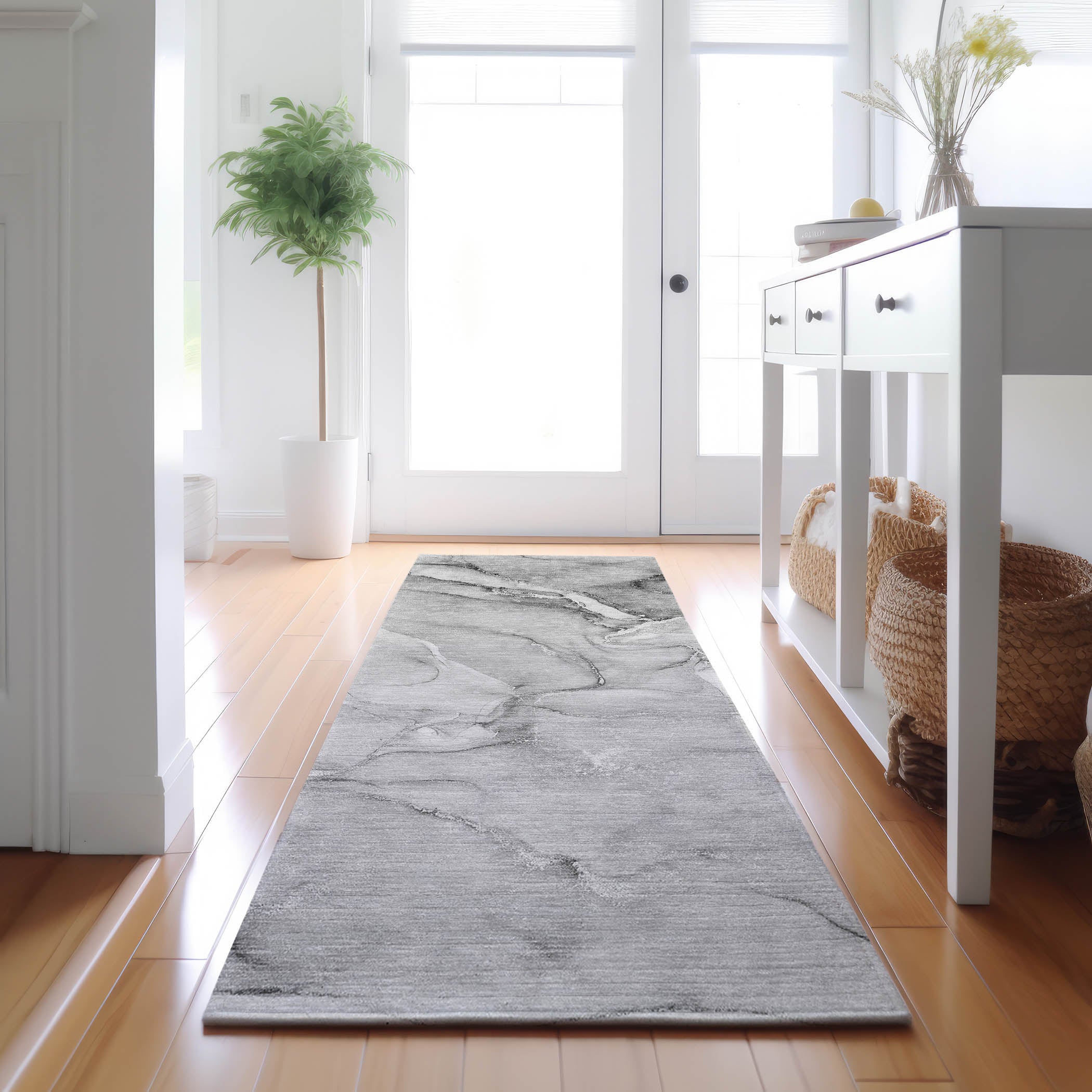 Porto Machine Washable Transitional Gray Rug 2'3" x 7'6" #shape_Runner