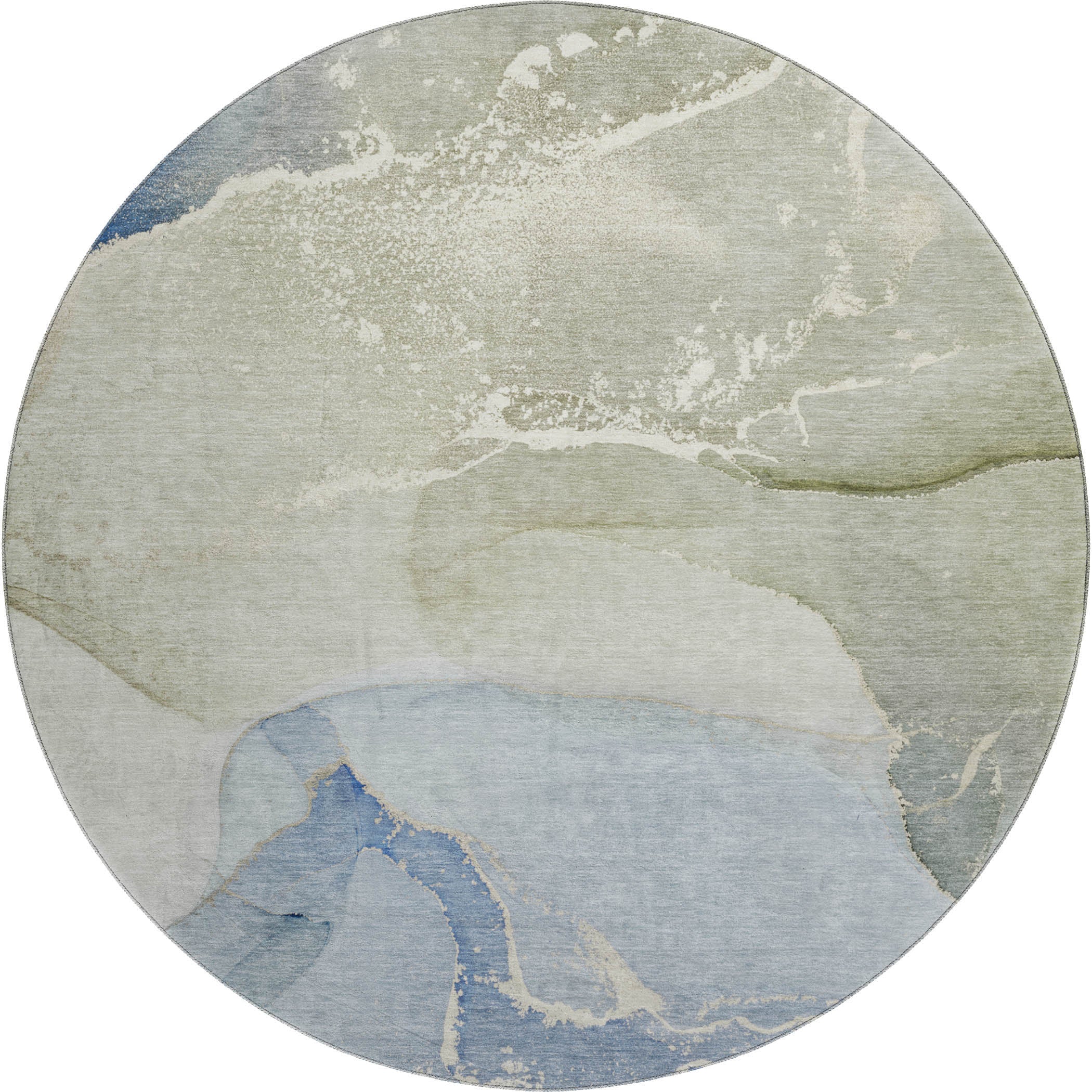 Bruges Machine Washable Transitional Blue Rug 8' x 8' #shape_Round