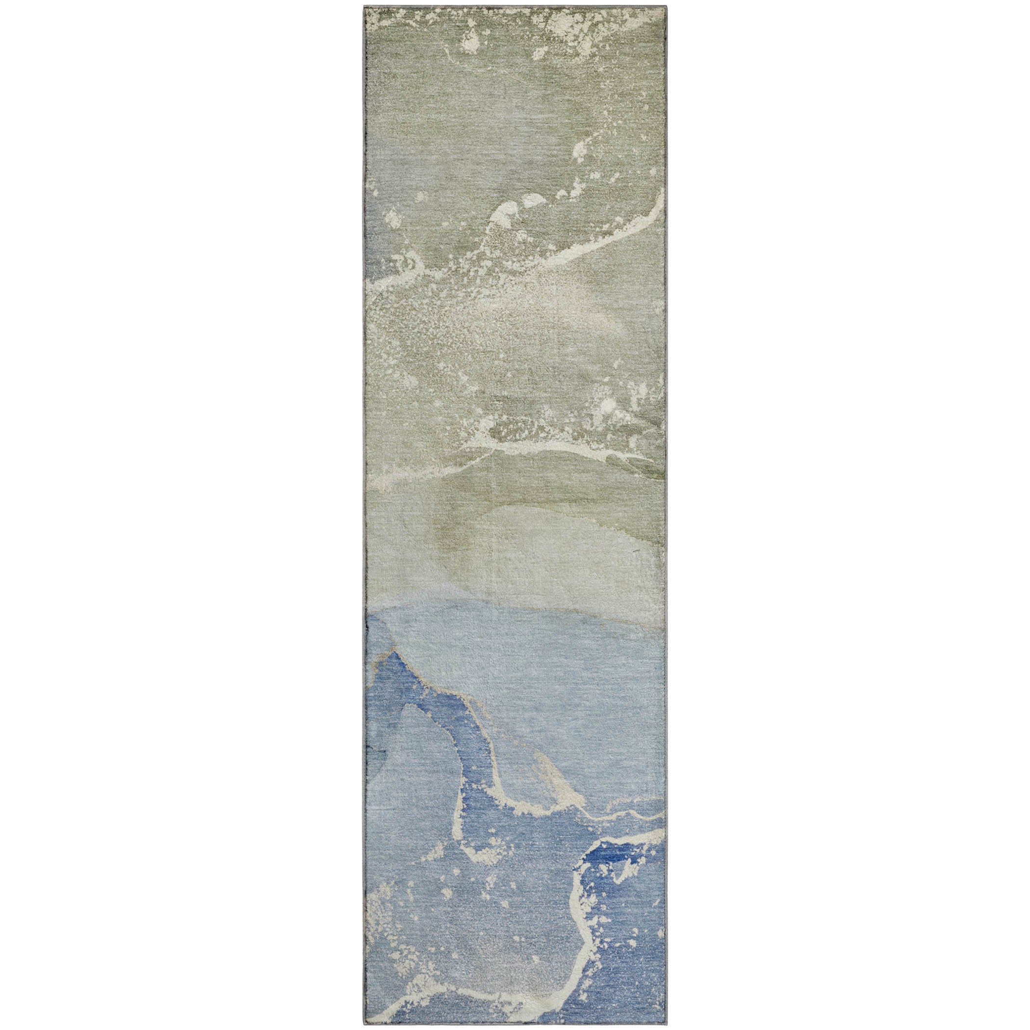 Bruges Machine Washable Transitional Blue Rug 2'3" x 7'6" #shape_Runner