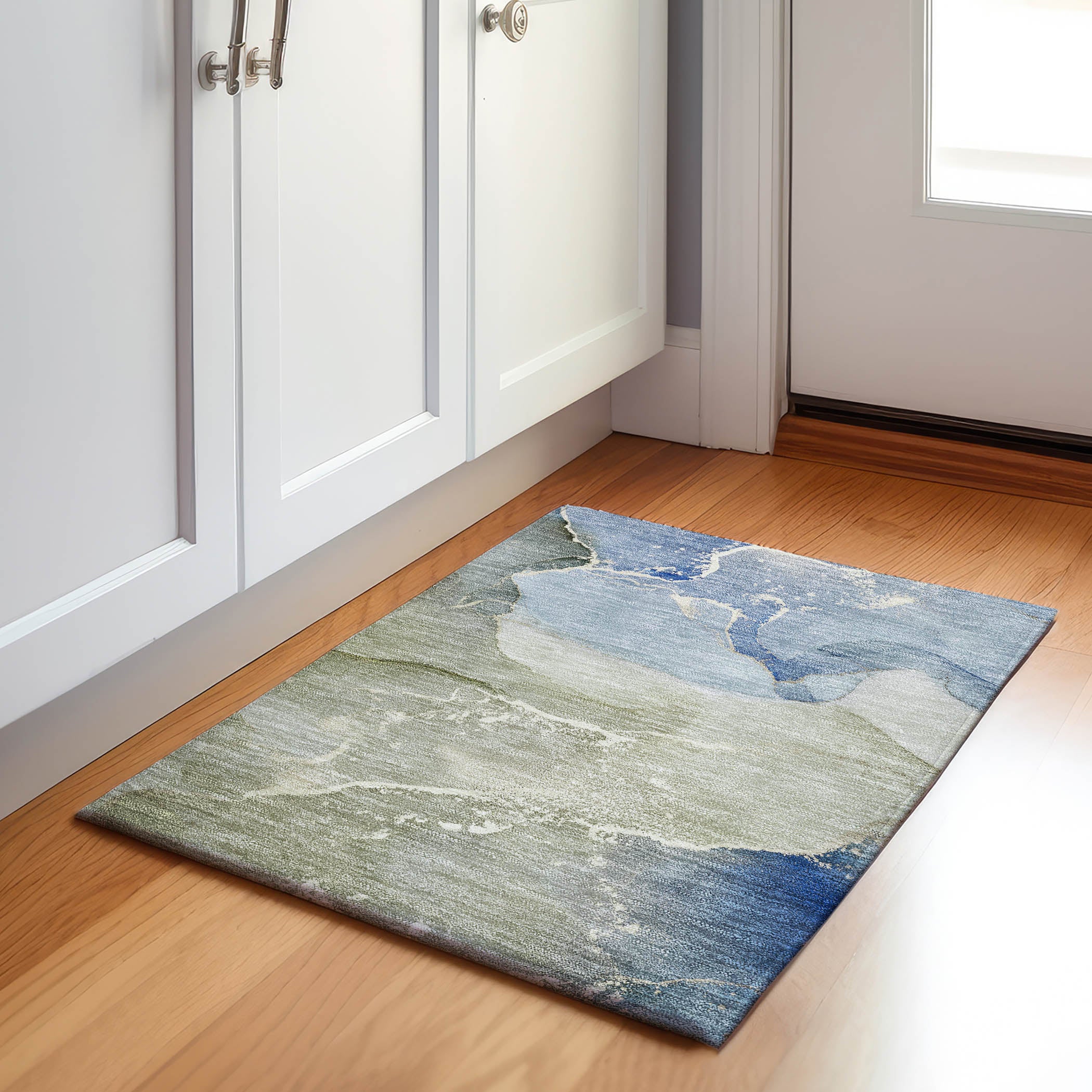 Bruges Machine Washable Transitional Blue Rug 1'8" x 2'6" #shape_Rectangle
