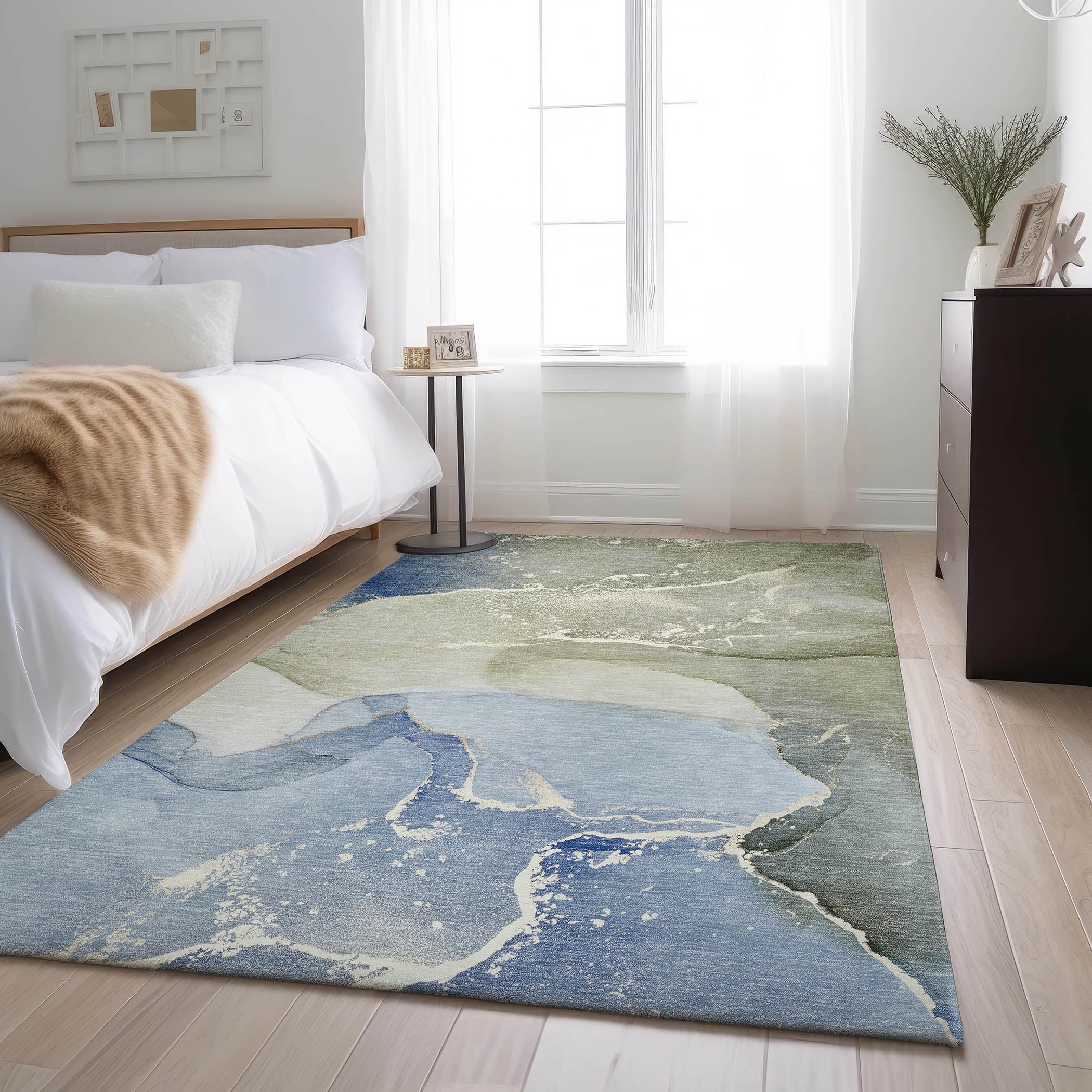 Bruges Machine Washable Transitional Blue Rug 2'6" x 3'10" #shape_Rectangle
