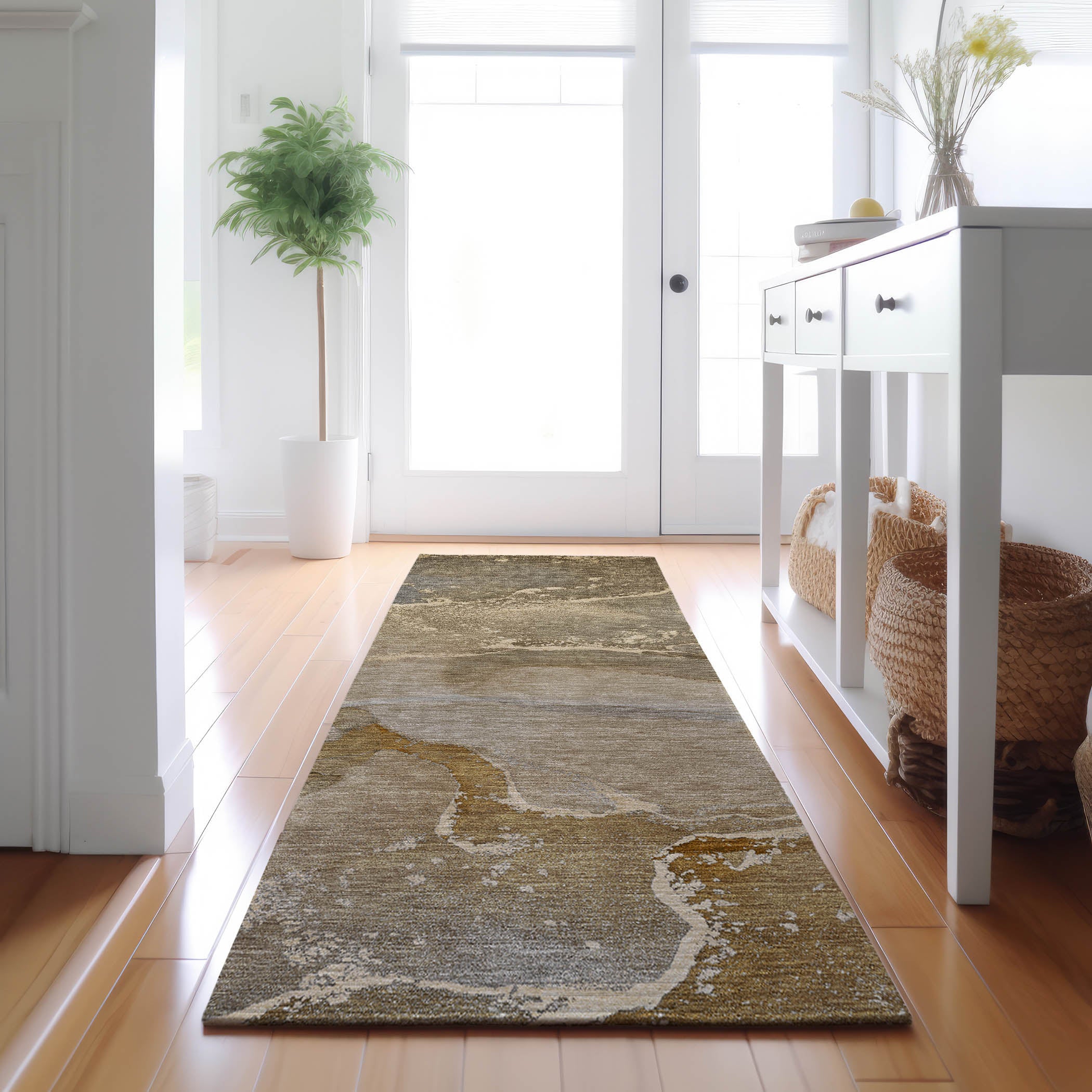 Bruges Machine Washable Transitional Brown Rug 2'3" x 7'6" #shape_Runner