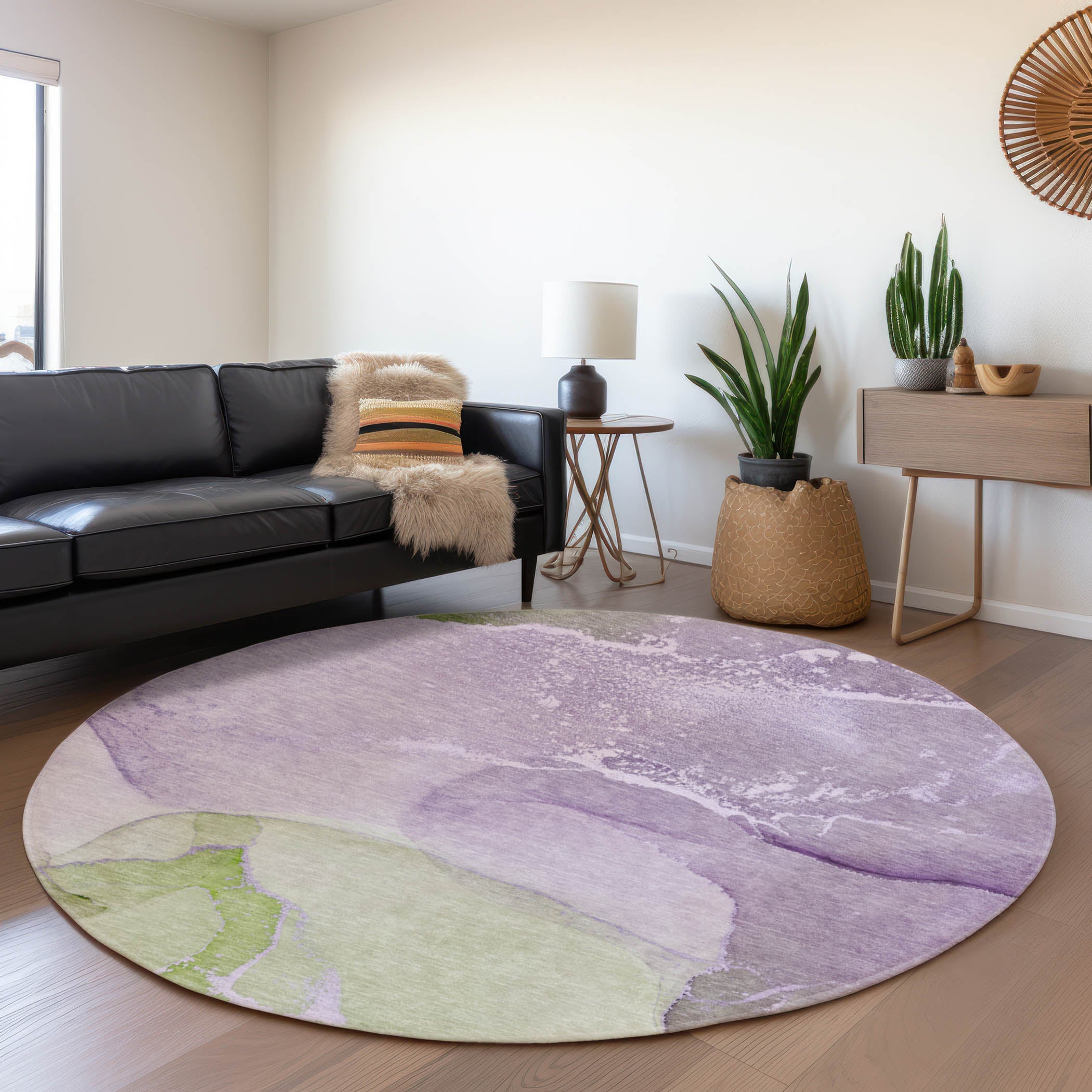 Bruges Machine Washable Transitional Purple Rug 8' x 8' #shape_Round