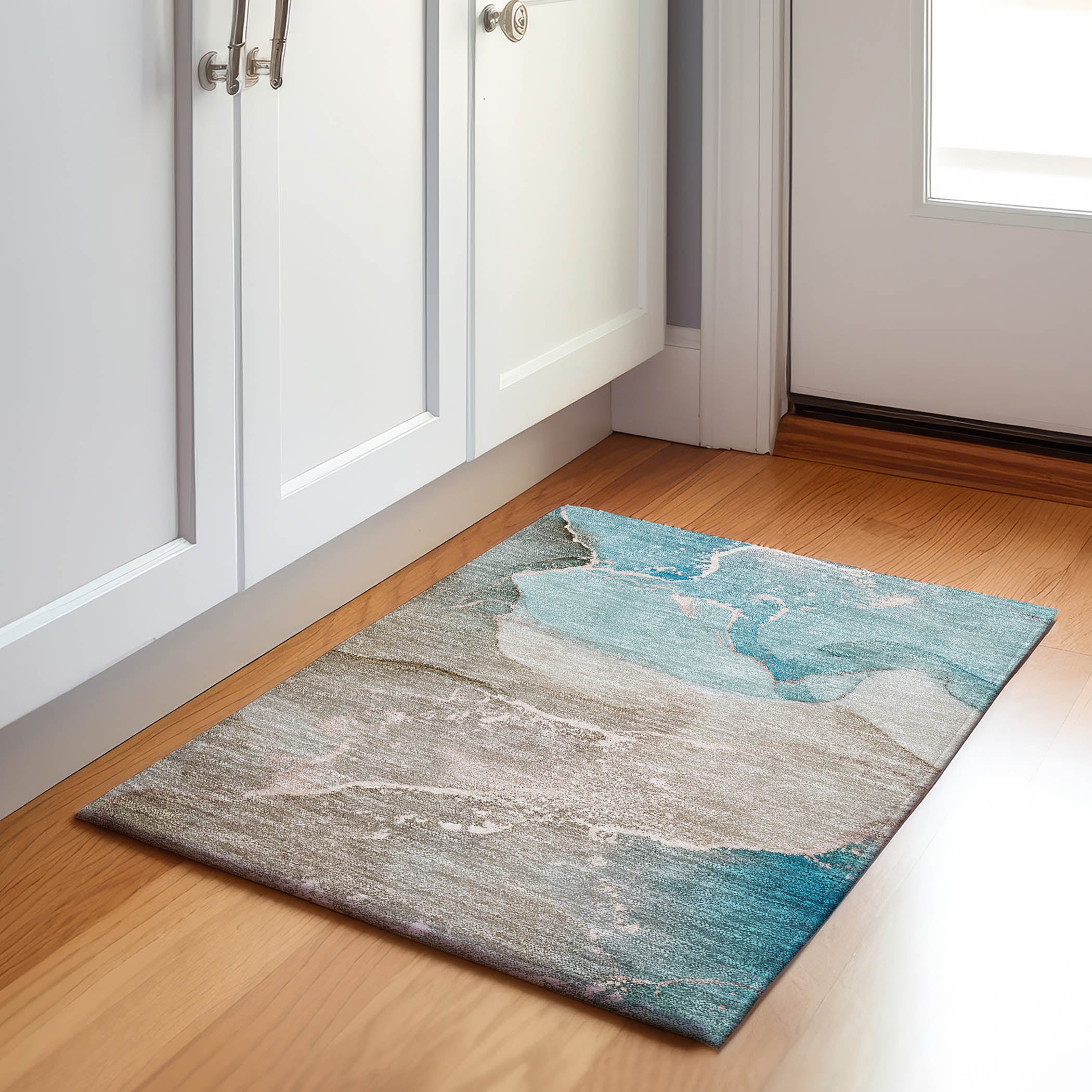 Bruges Machine Washable Transitional Teal Rug 1'8" x 2'6" #shape_Rectangle