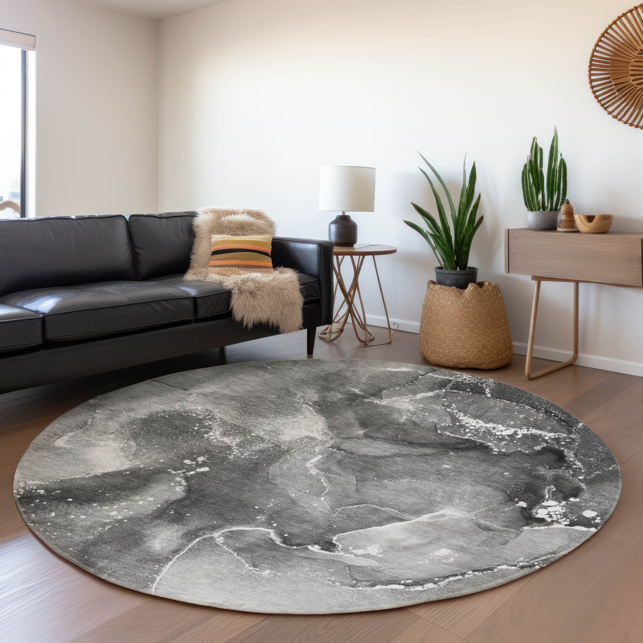 Vienna Machine Washable Transitional Gray Rug 8' x 8' #shape_Round