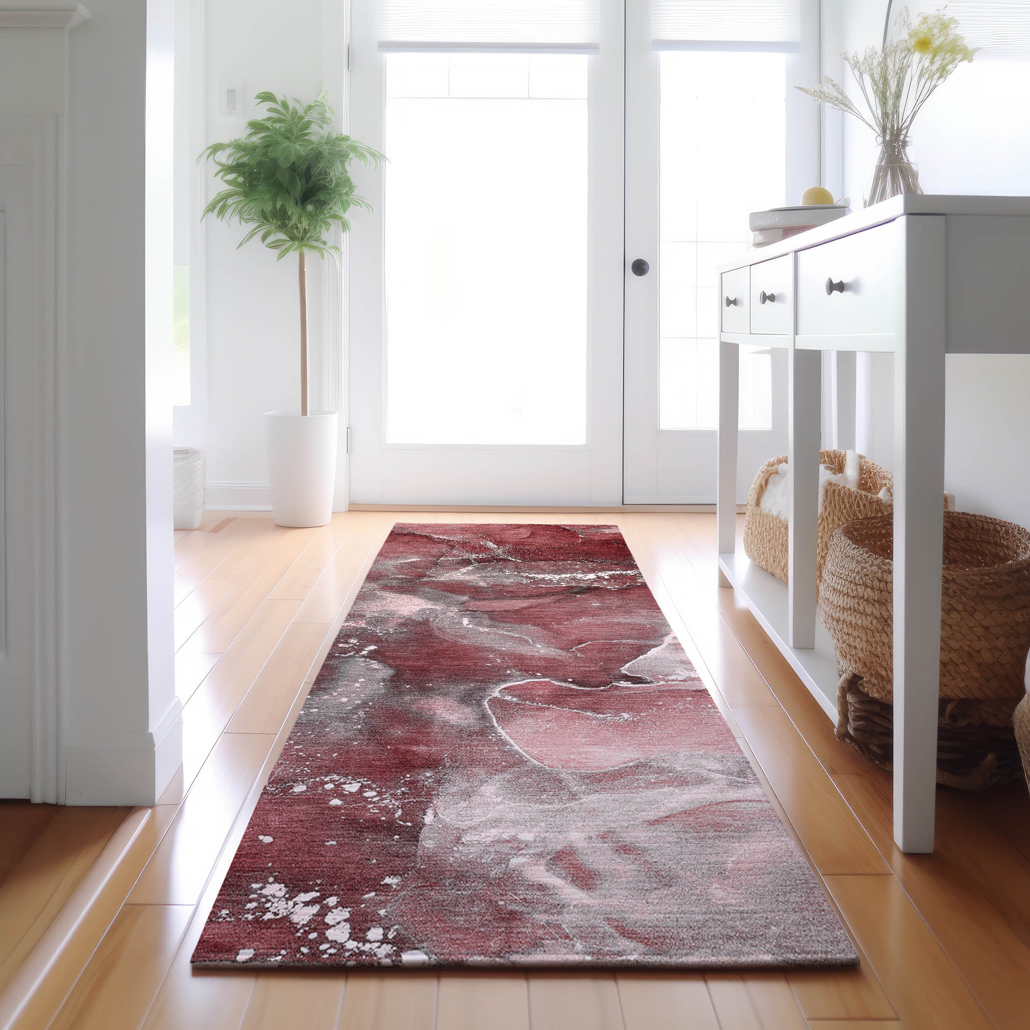 Vienna Machine Washable Transitional Merlot Red Rug 2'3" x 7'6" #shape_Runner