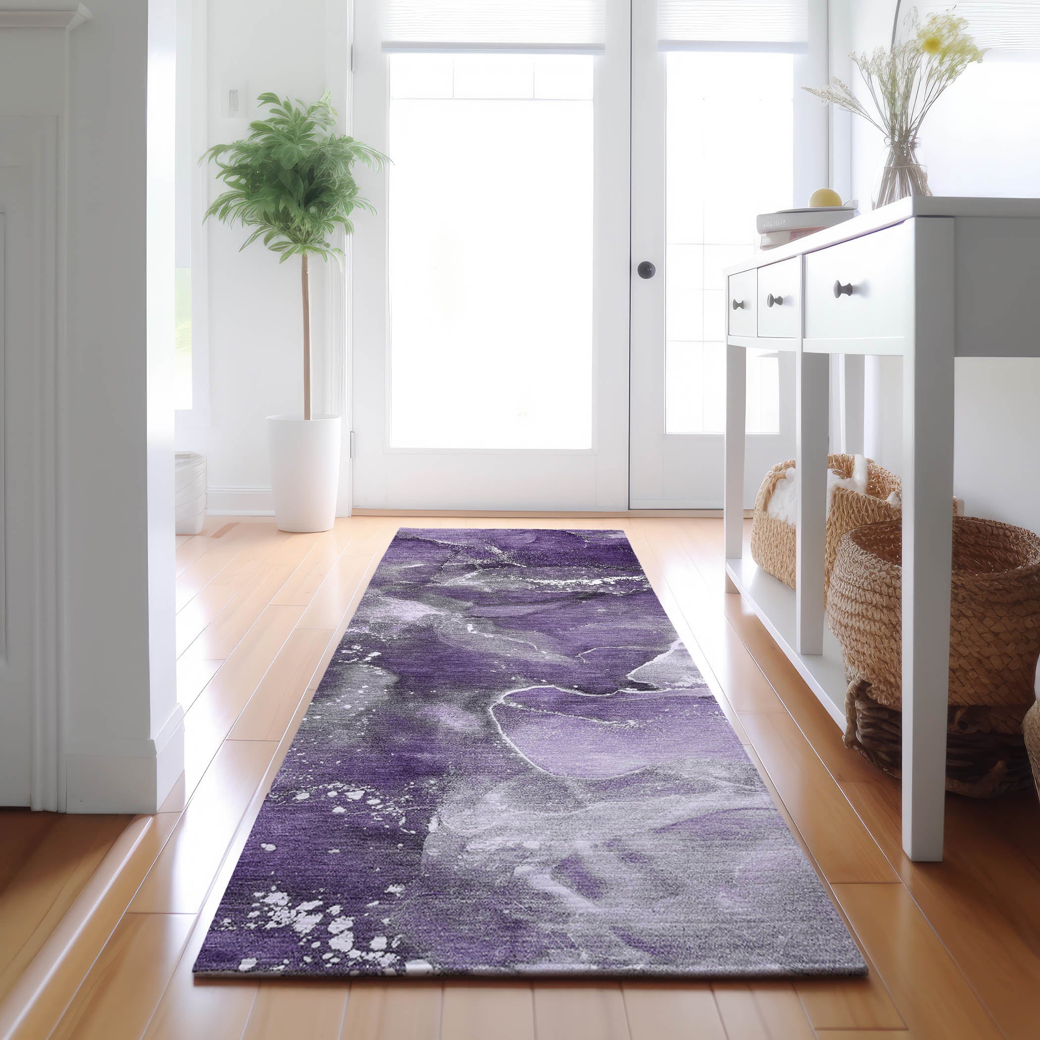 Vienna Machine Washable Transitional Purple Rug 2'3" x 7'6" #shape_Runner