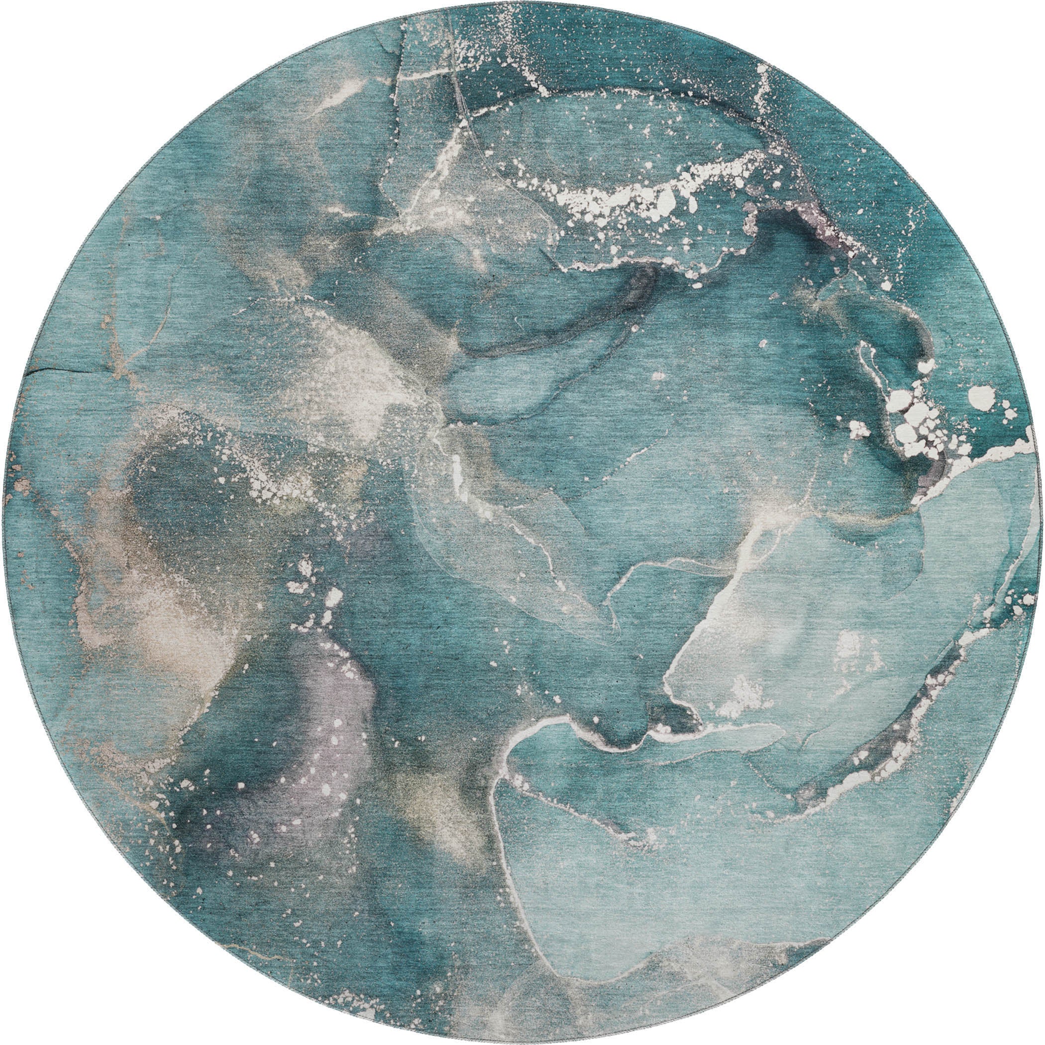 Vienna Machine Washable Transitional Teal Rug 8' x 8' #shape_Round