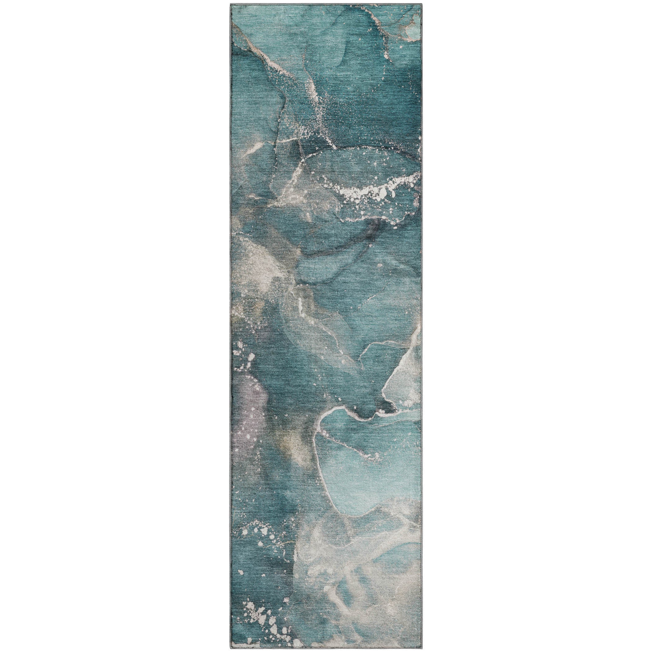 Vienna Machine Washable Transitional Teal Rug 2'3" x 7'6" #shape_Runner