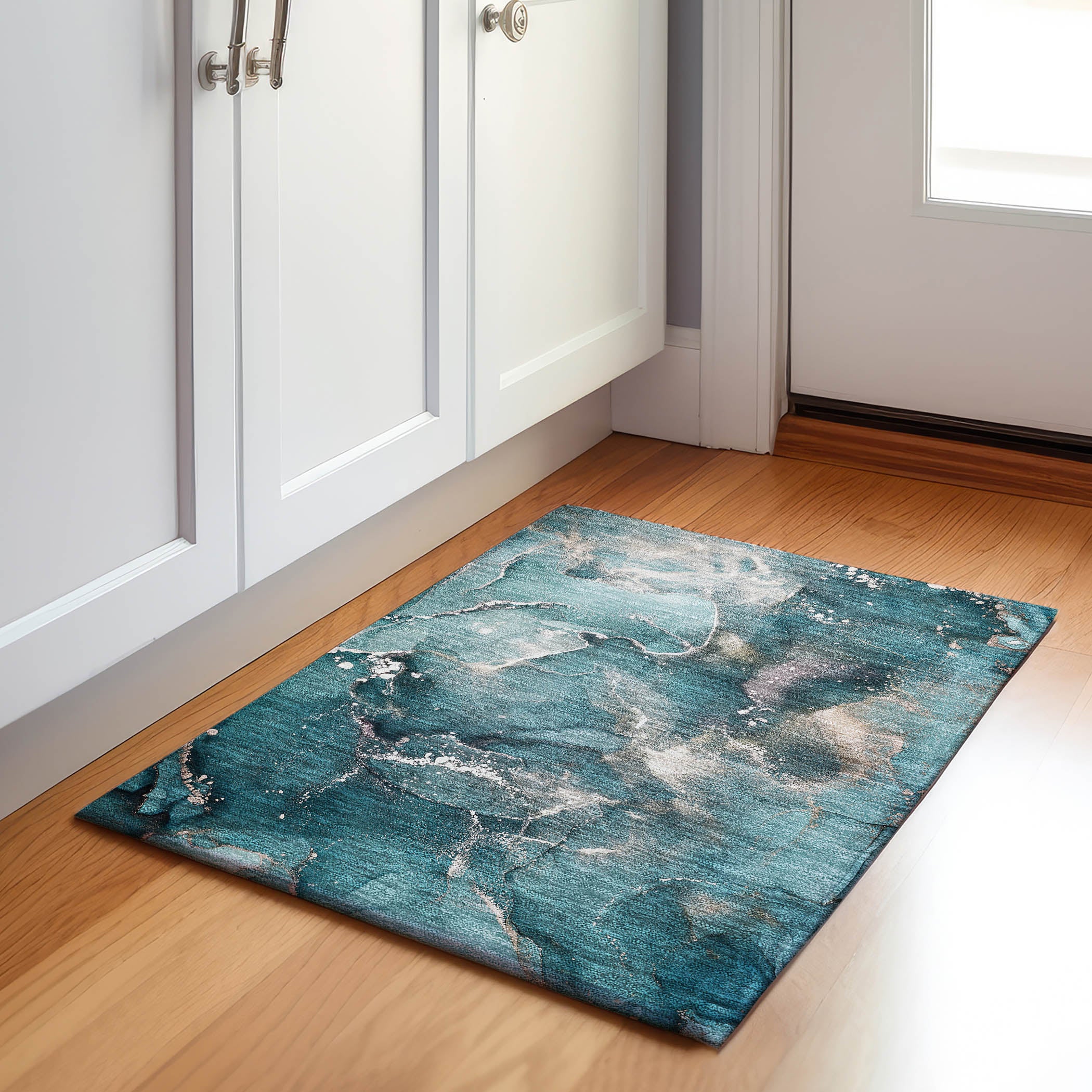 Vienna Machine Washable Transitional Teal Rug 1'8" x 2'6" #shape_Rectangle