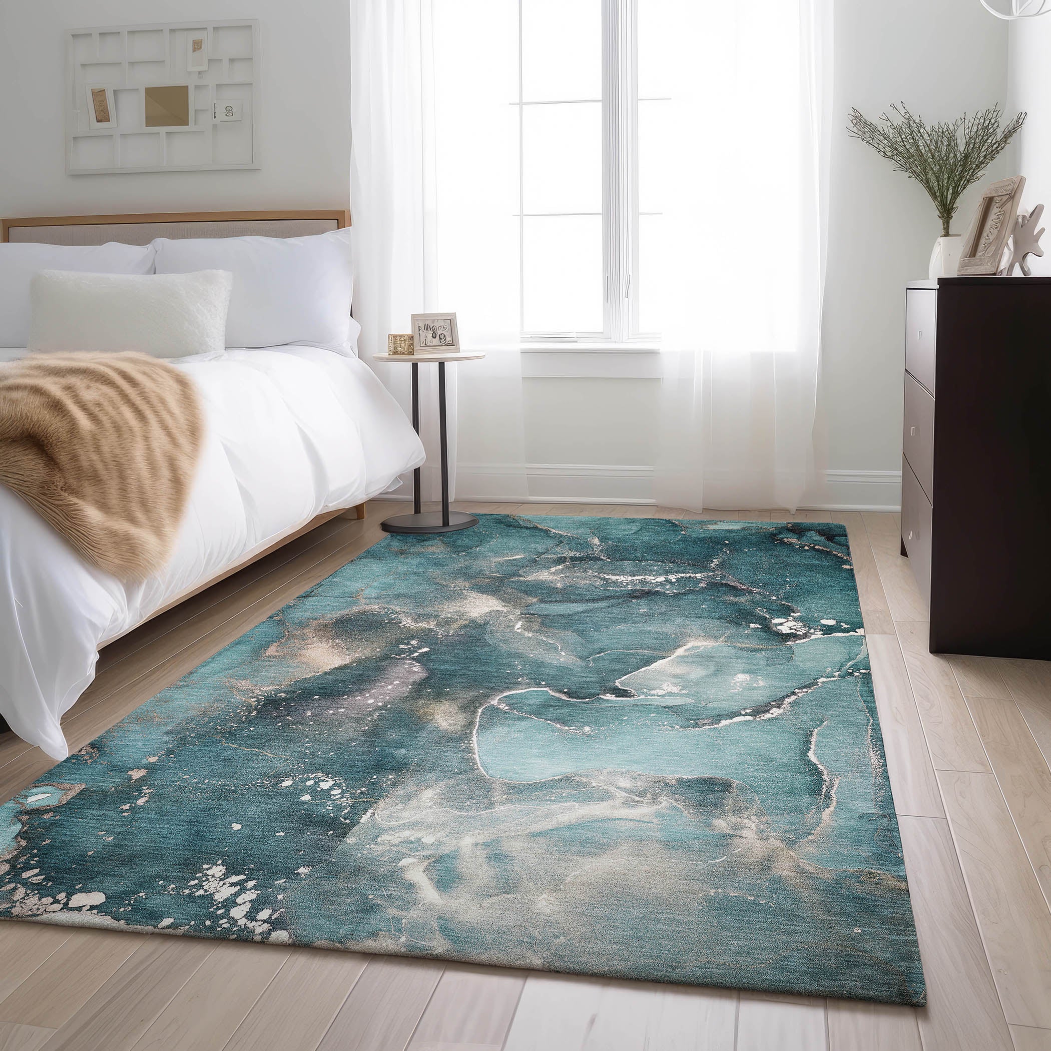 Vienna Machine Washable Transitional Teal Rug 2'6" x 3'10" #shape_Rectangle