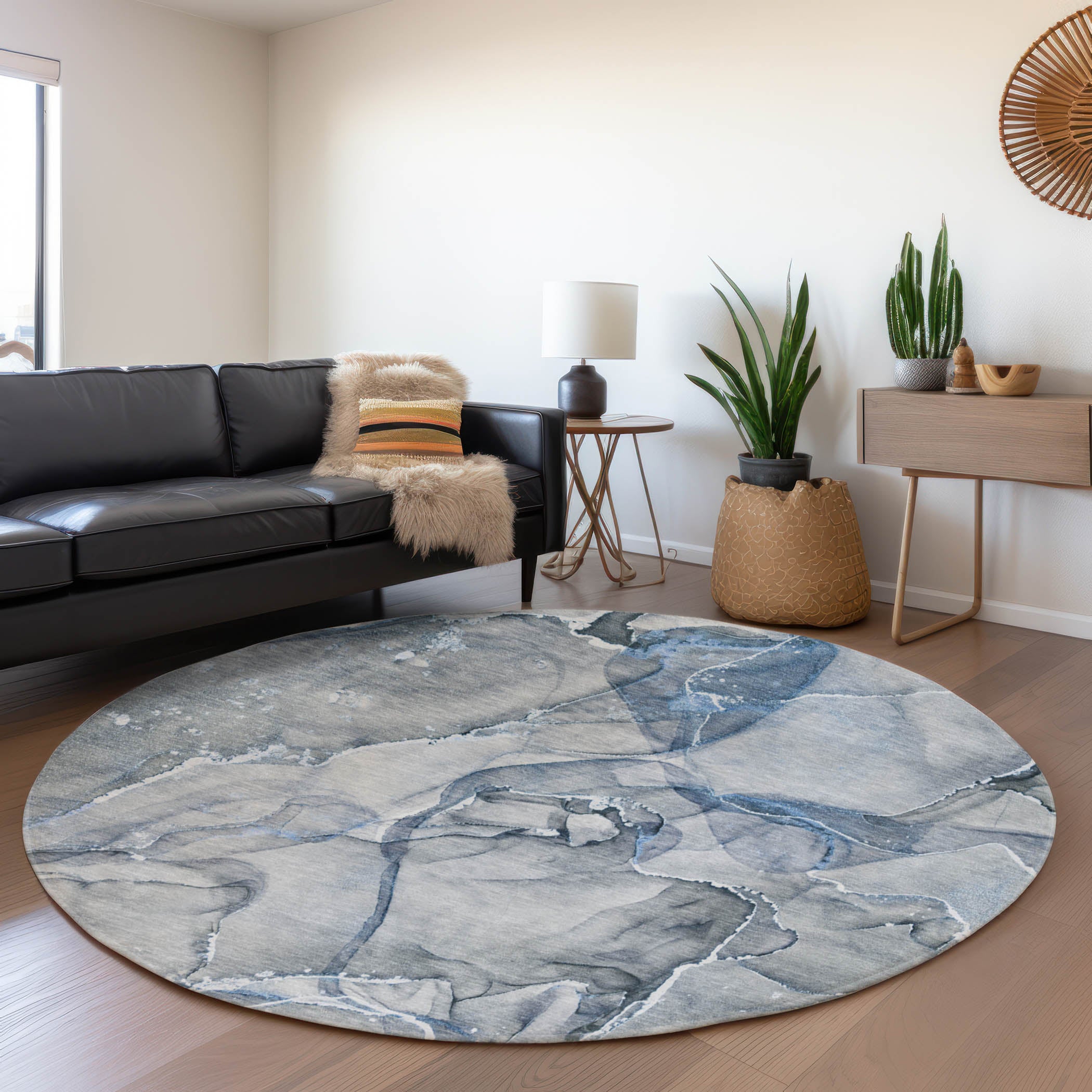 Sintra Machine Washable Transitional Blue Rug 8' x 8' #shape_Round