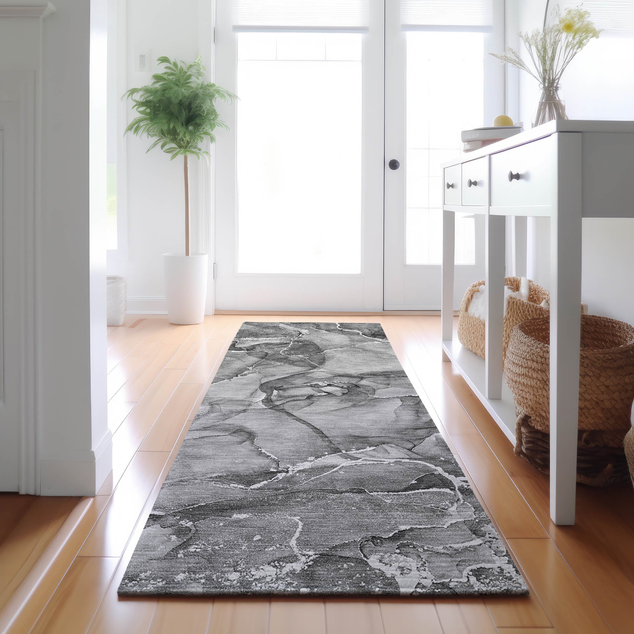 Sintra Machine Washable Transitional Pewter Gray Rug 2'3" x 7'6" #shape_Runner