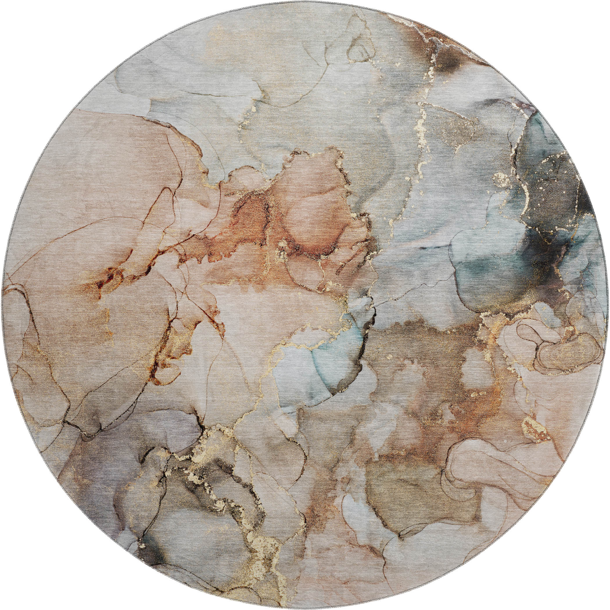 Marrakech Machine Washable Transitional Beige Brown Rug 8' x 8' #shape_Round