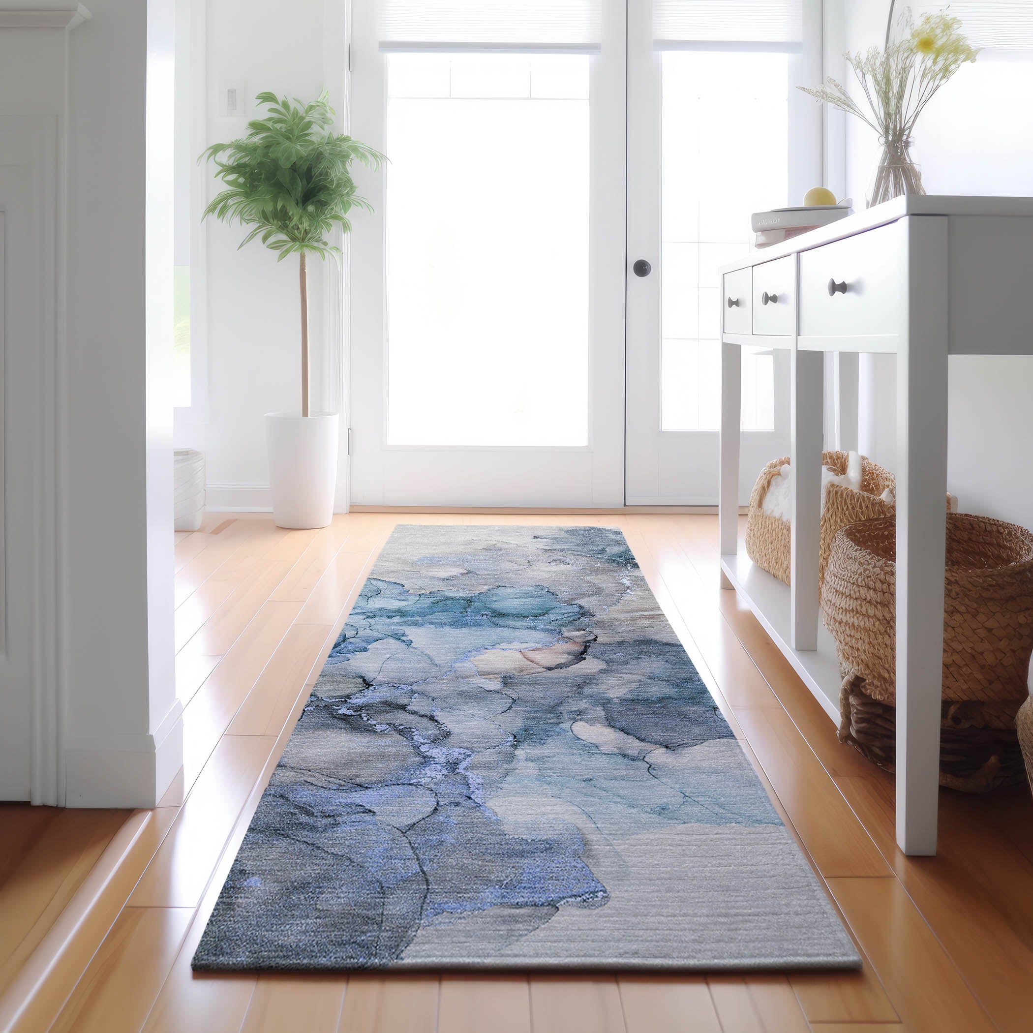 Marrakech Machine Washable Transitional Blue Rug 2'3" x 7'6" #shape_Runner
