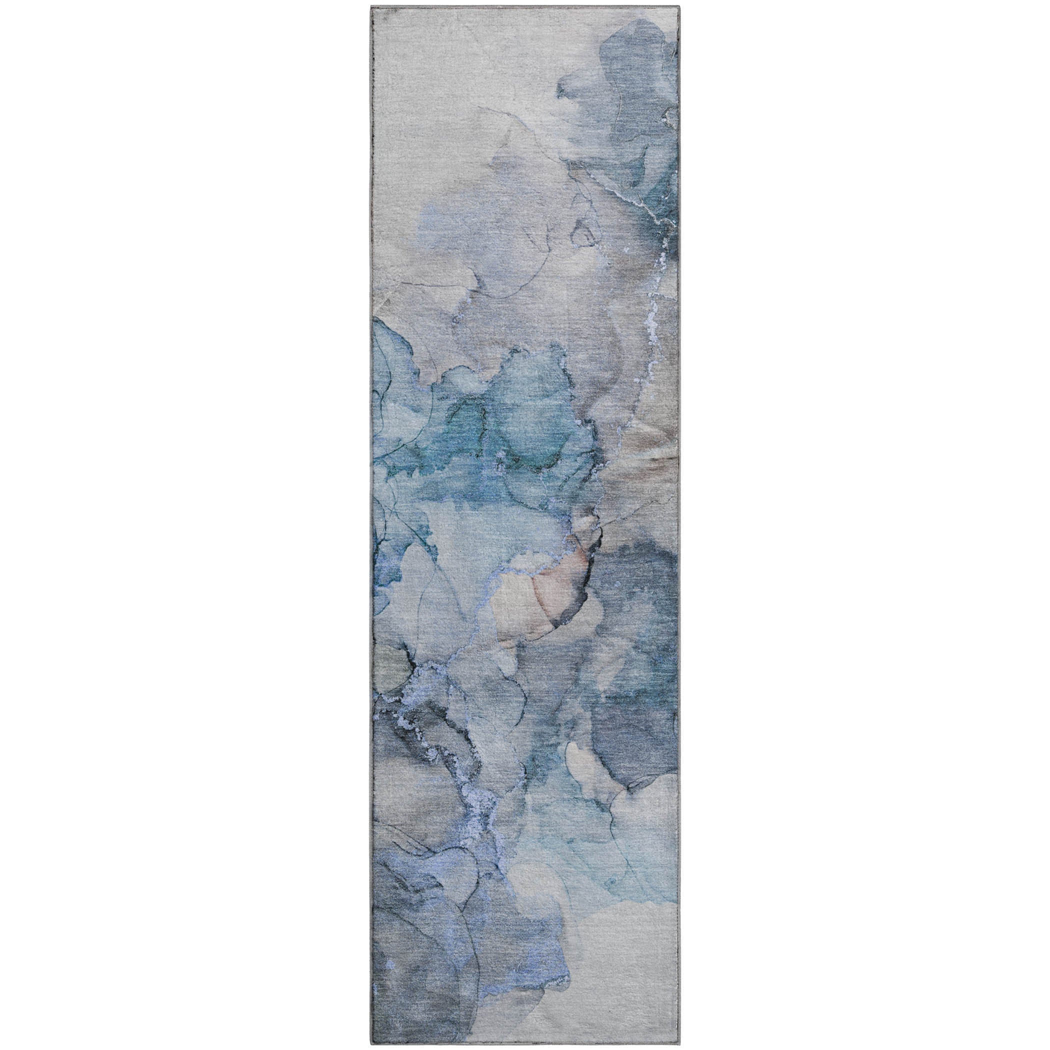 Marrakech Machine Washable Transitional Blue Rug 2'3" x 7'6" #shape_Runner