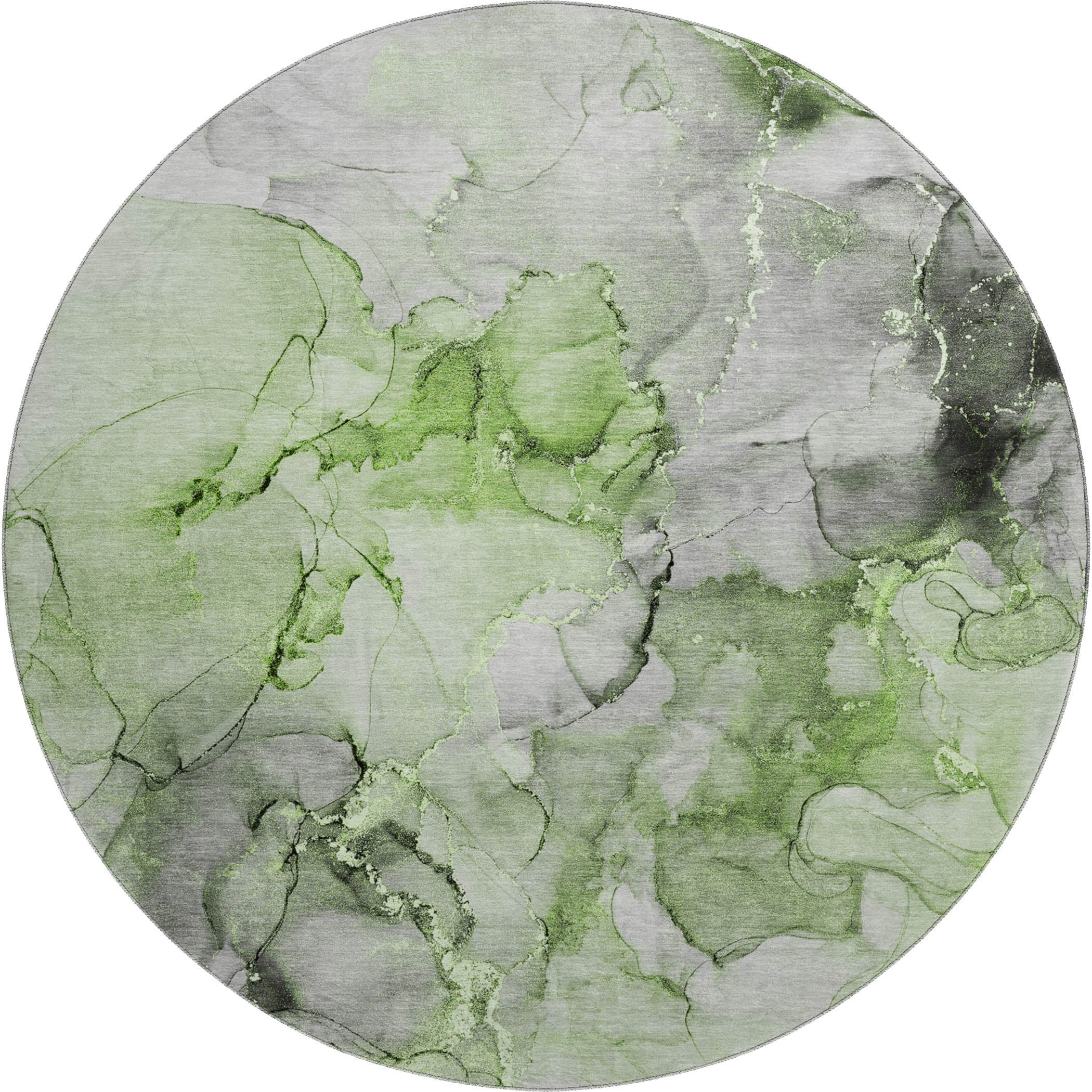 Marrakech Machine Washable Transitional Green Rug 8' x 8' #shape_Round