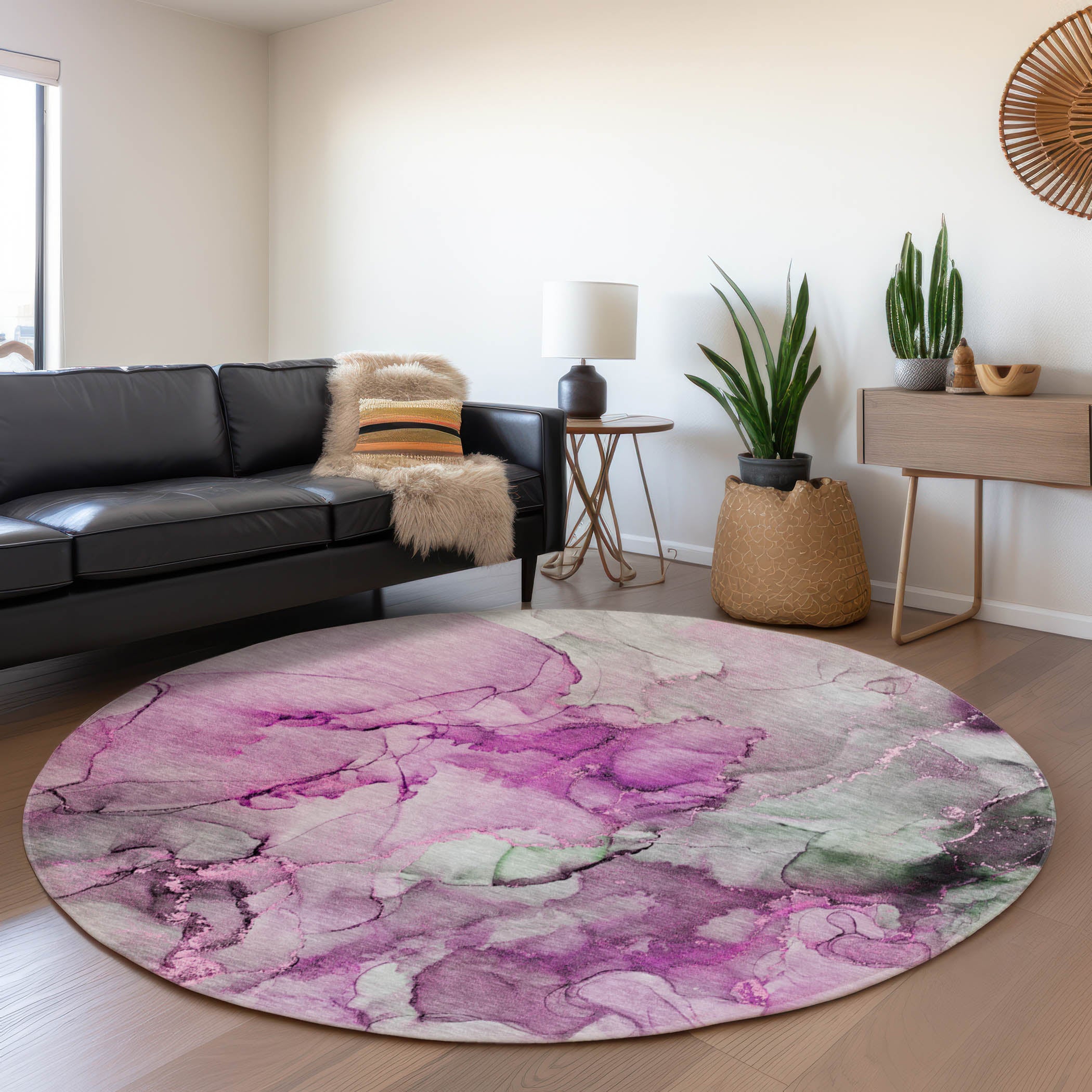 Marrakech Machine Washable Transitional Pink Rug 8' x 8' #shape_Round