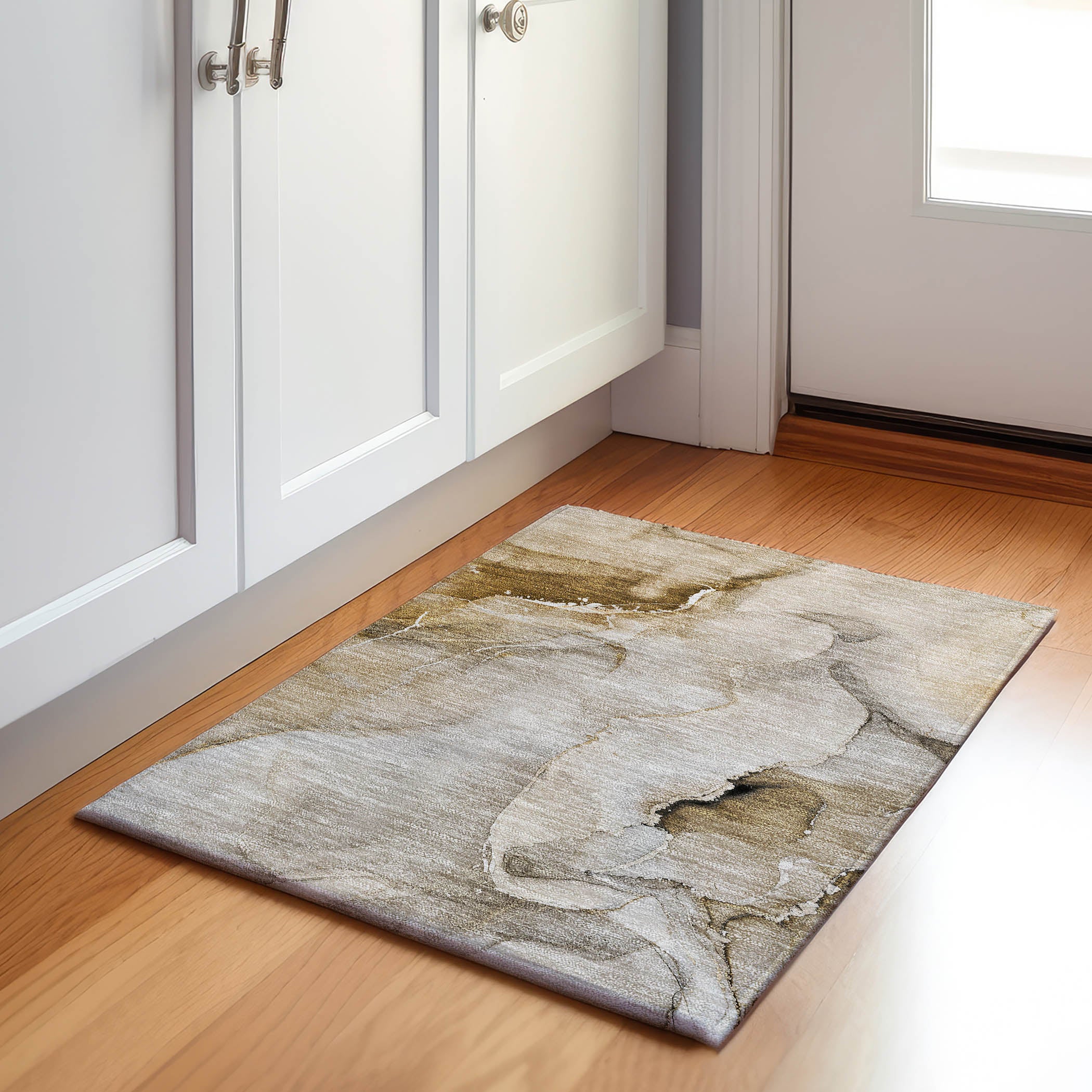 Budapest Machine Washable Transitional Beige Brown Rug 1'8" x 2'6" #shape_Rectangle