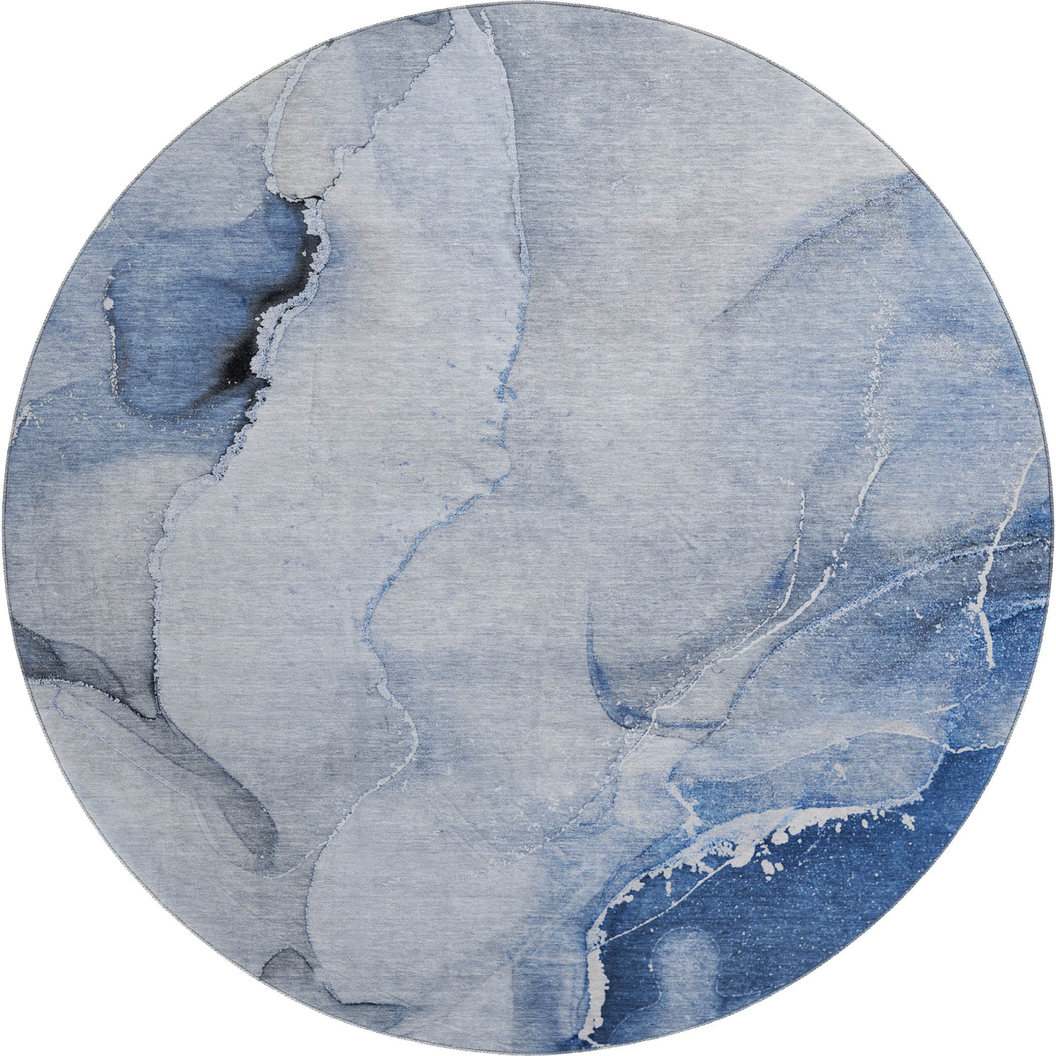 Budapest Machine Washable Transitional Blue Rug 8' x 8' #shape_Round