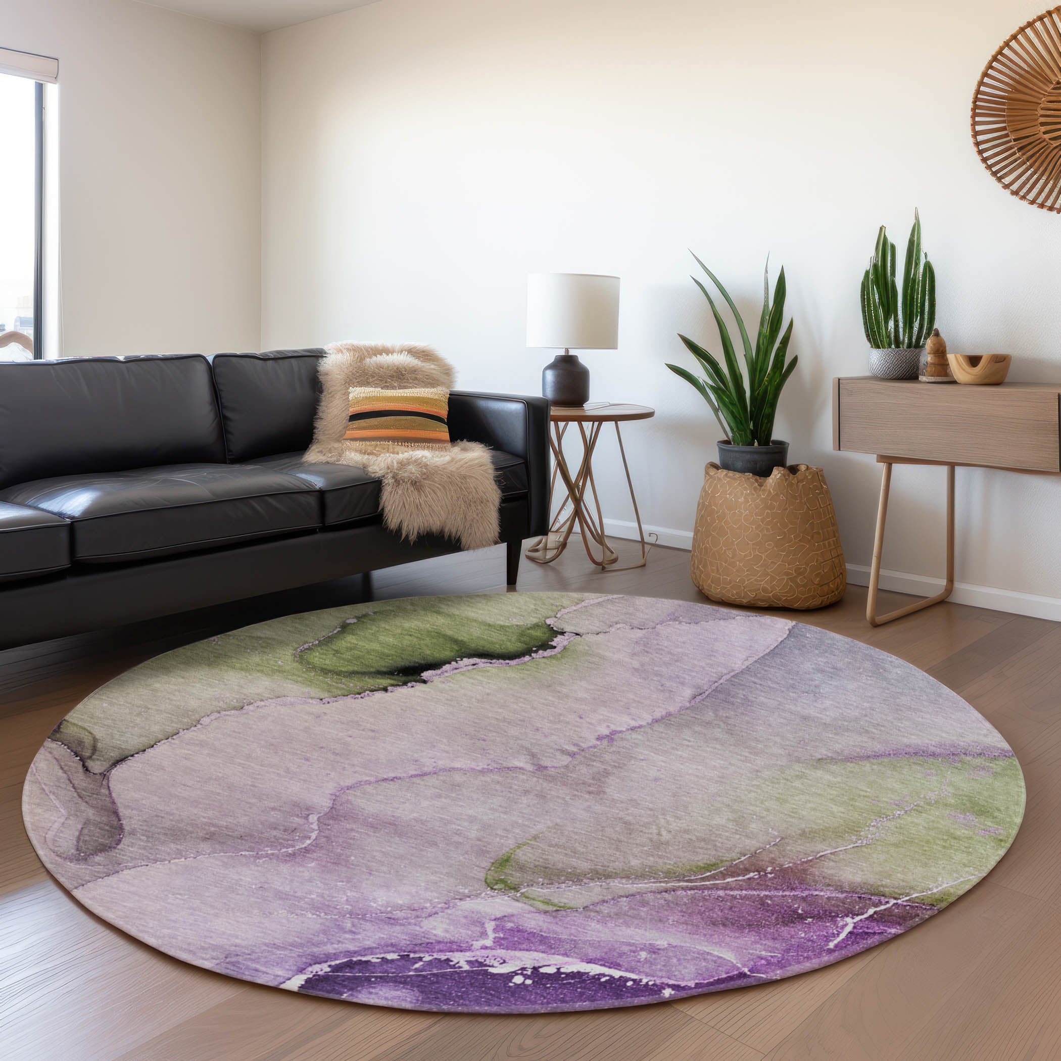 Budapest Machine Washable Transitional Purple Rug 8' x 8' #shape_Round