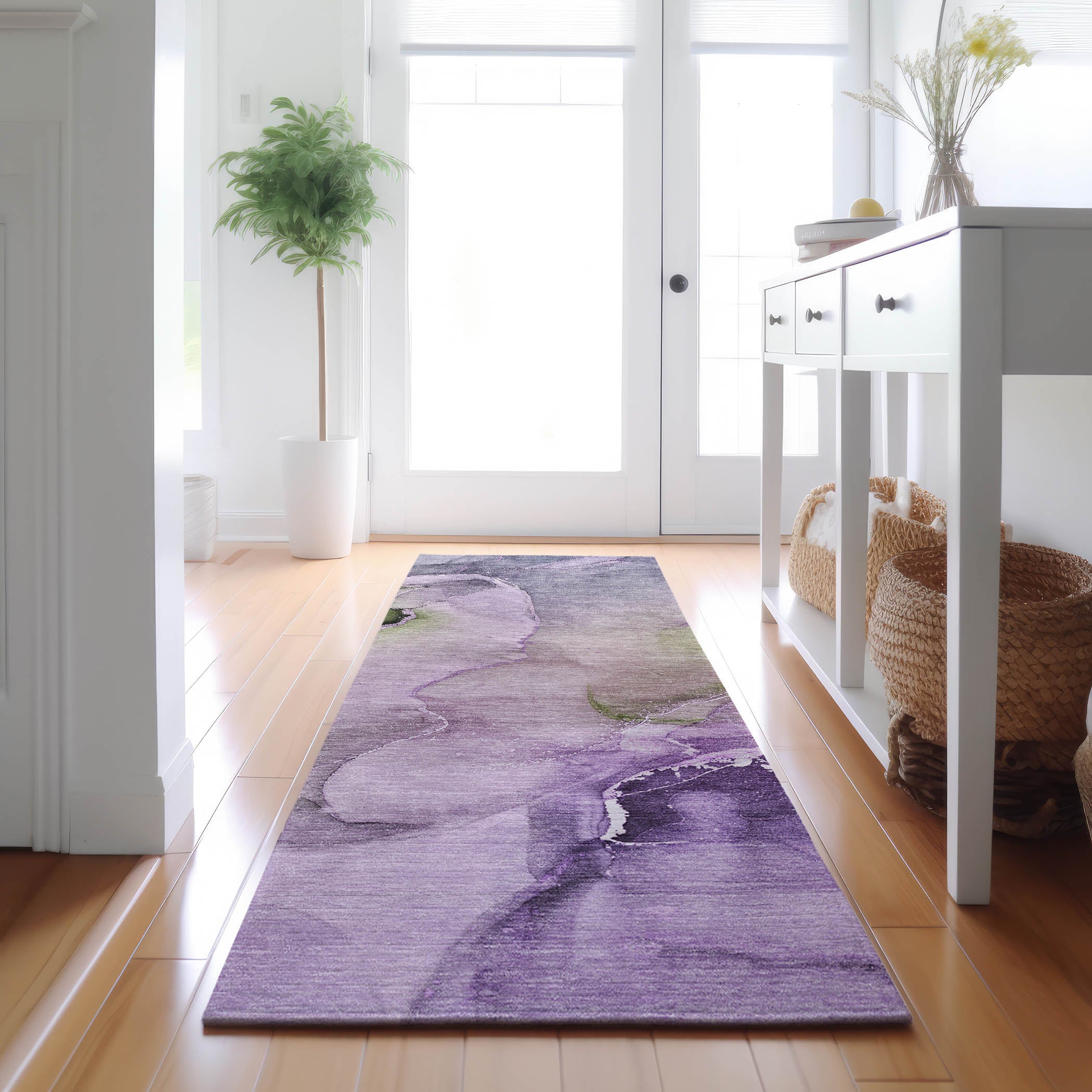 Budapest Machine Washable Transitional Purple Rug 2'3" x 7'6" #shape_Runner