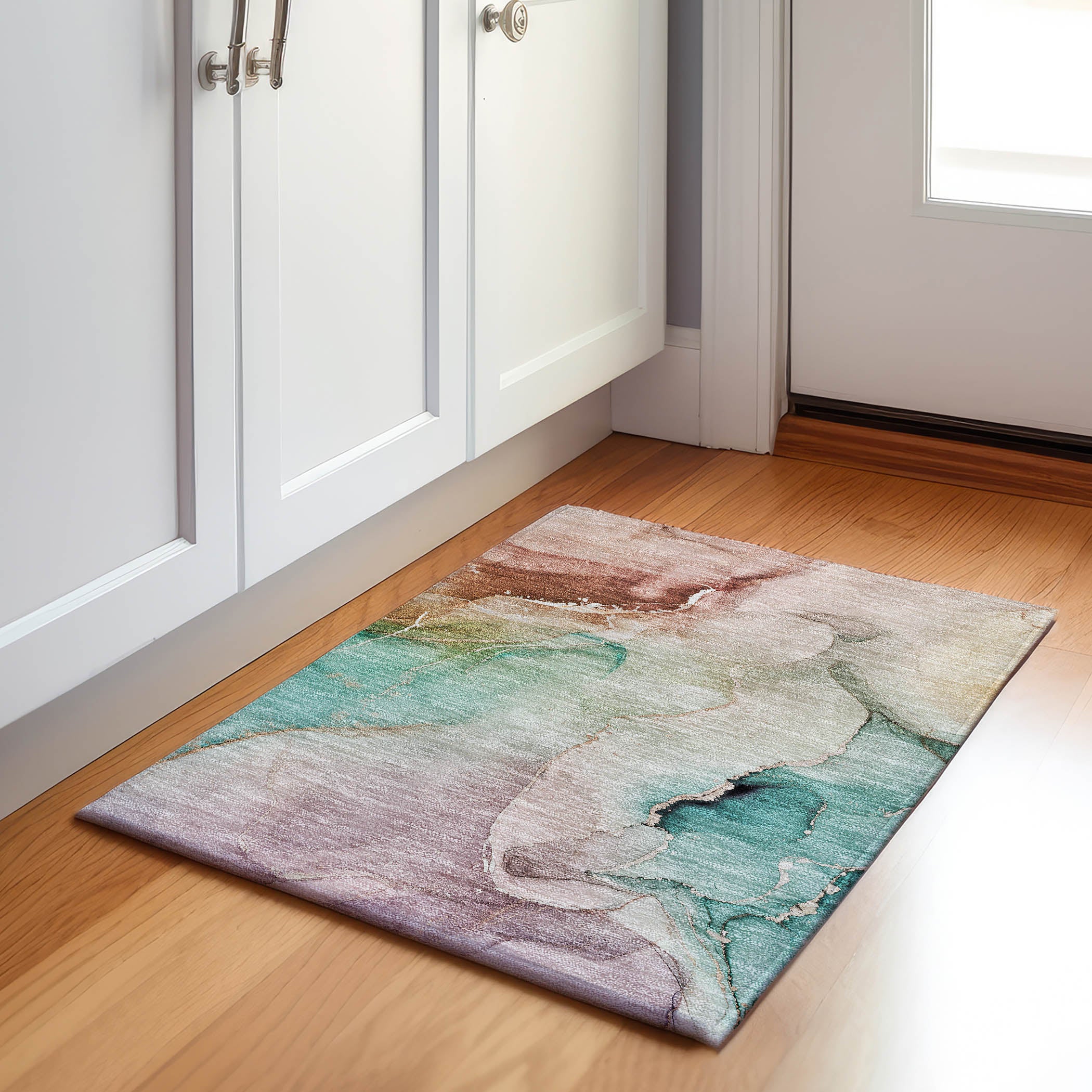 Budapest Machine Washable Transitional Teal Rug 1'8" x 2'6" #shape_Rectangle