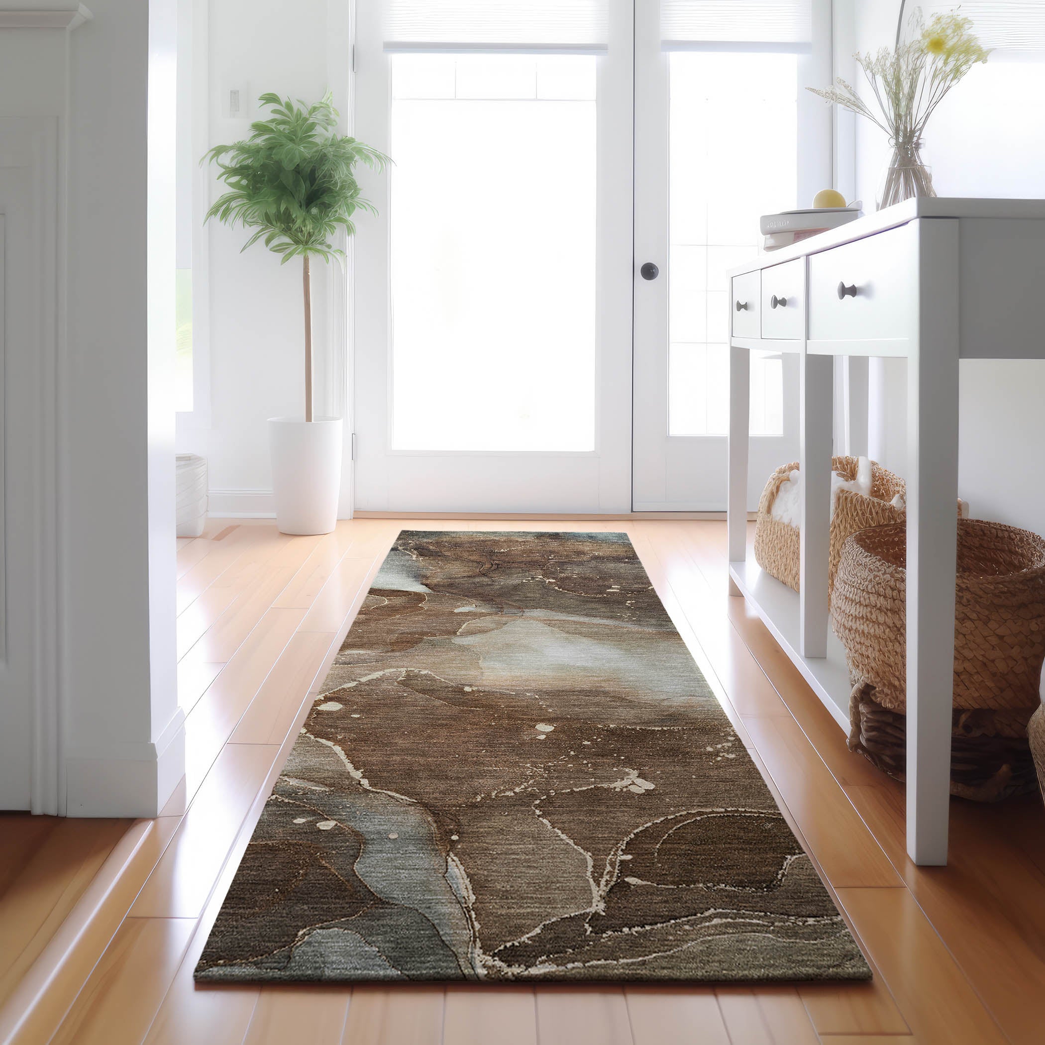 Valletta Machine Washable Transitional Brown Rug 2'3" x 7'6" #shape_Runner