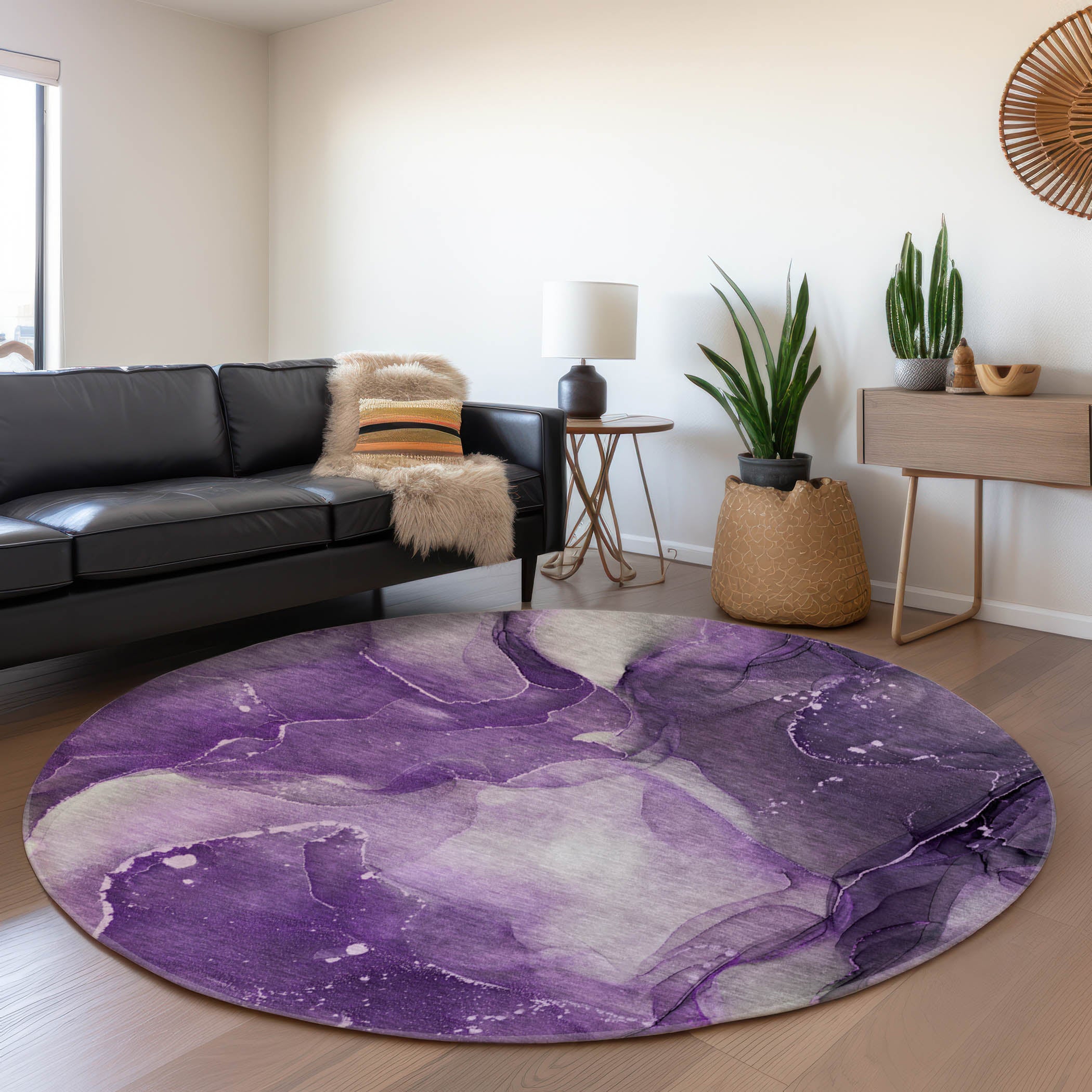 Valletta Machine Washable Transitional Purple Rug 8' x 8' #shape_Round