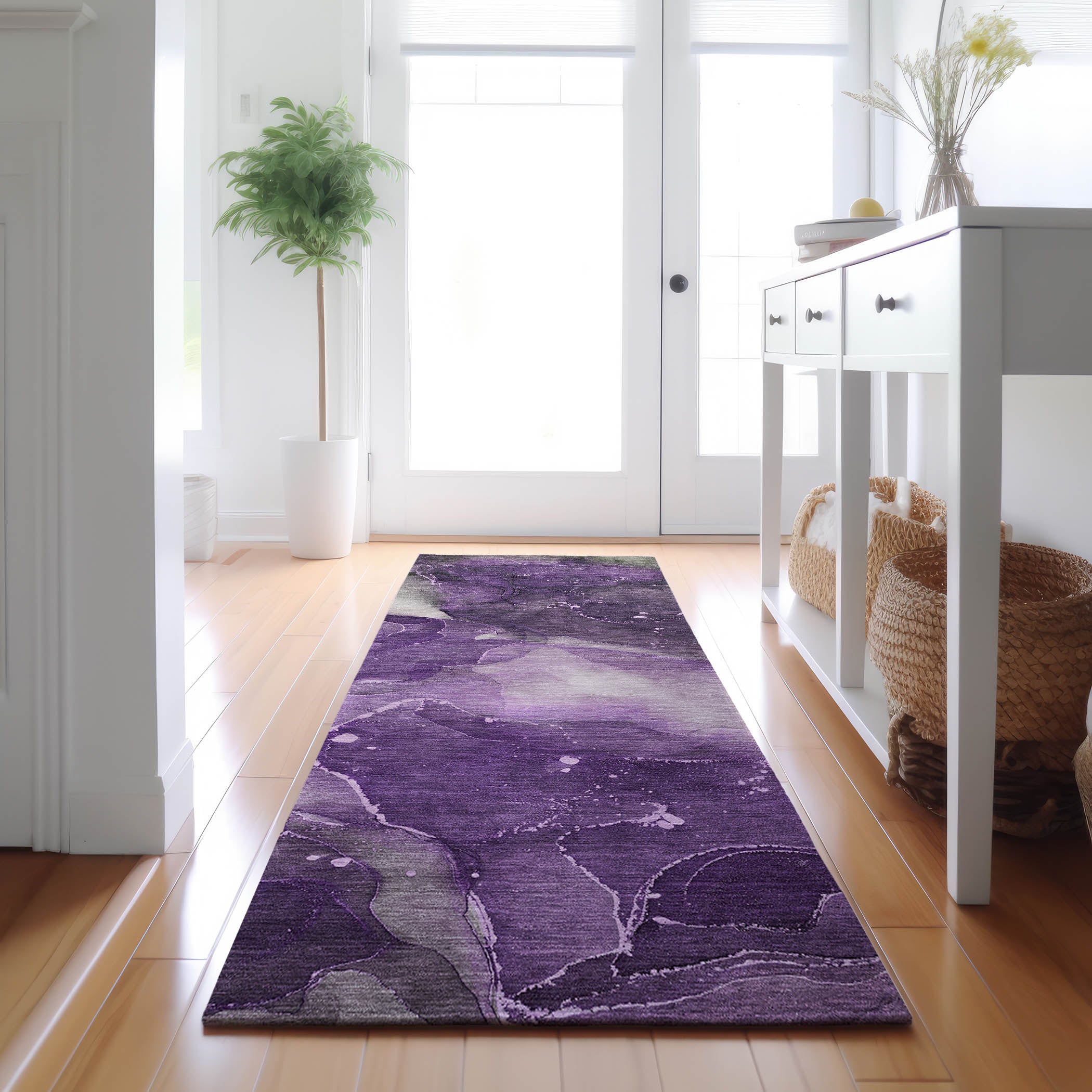 Valletta Machine Washable Transitional Purple Rug 2'3" x 7'6" #shape_Runner