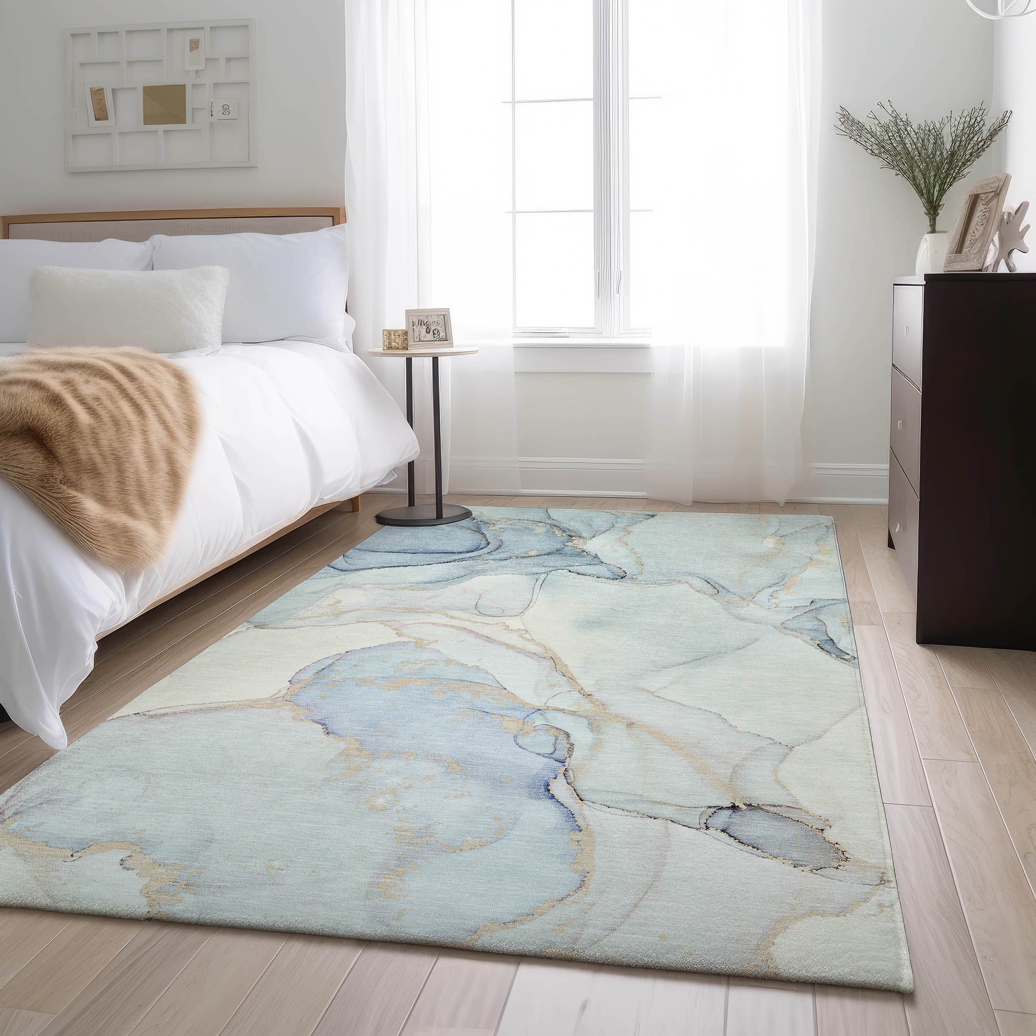 Zanzibar Machine Washable Transitional Sky Blue Rug 2'6" x 3'10" #shape_Rectangle