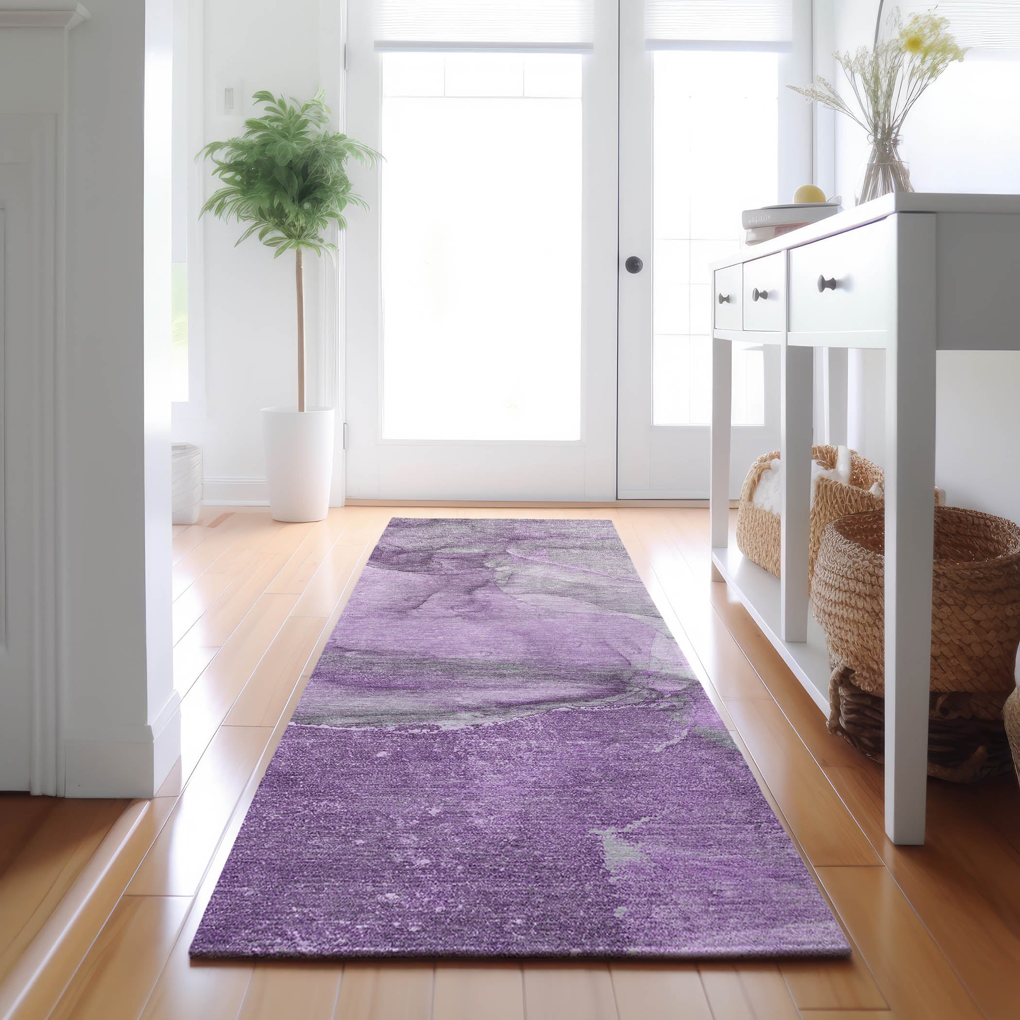 Bogota Machine Washable Transitional Lilac Purple Rug 2'3" x 7'6" #shape_Runner