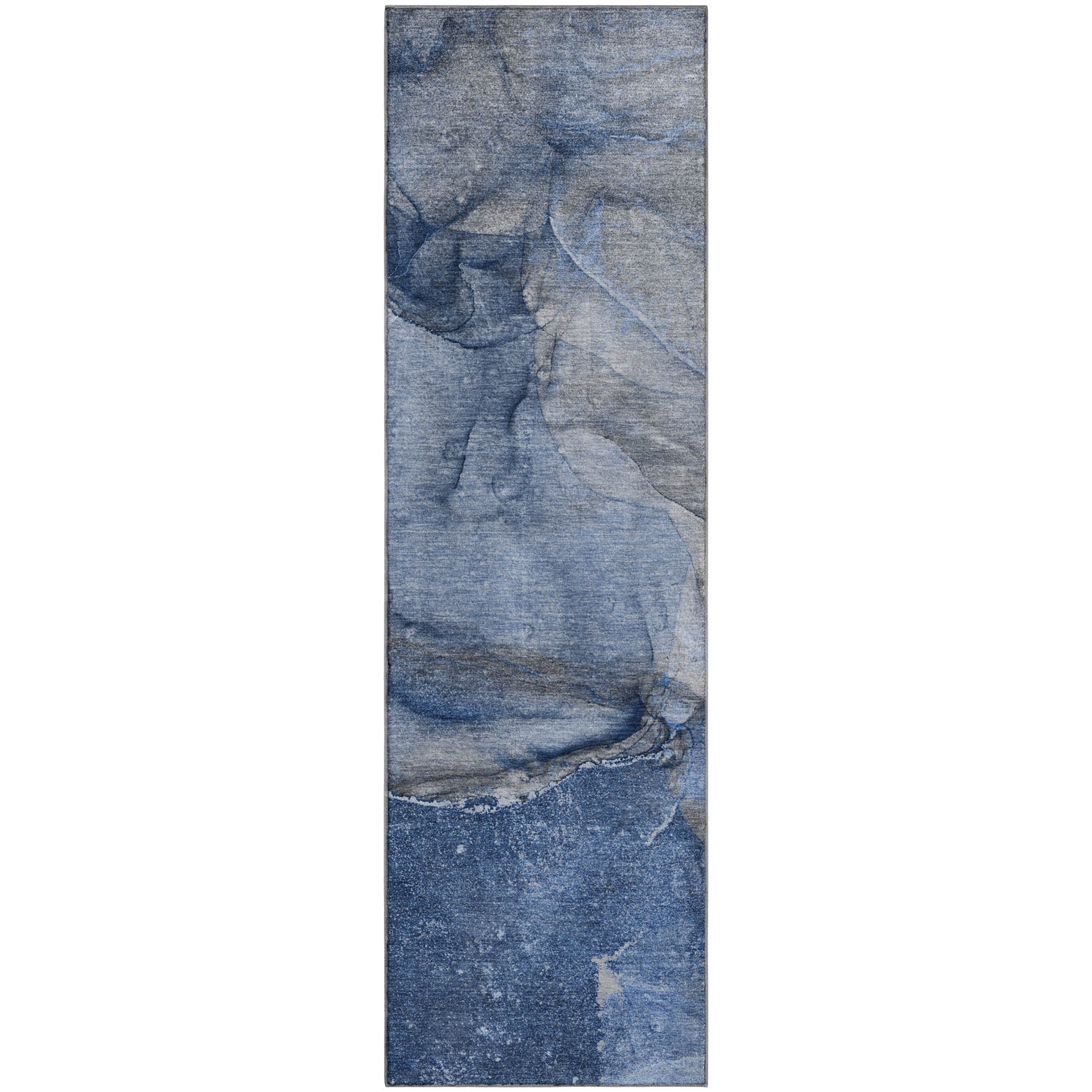 Bogota Machine Washable Transitional Navy Blue Rug 2'3" x 7'6" #shape_Runner