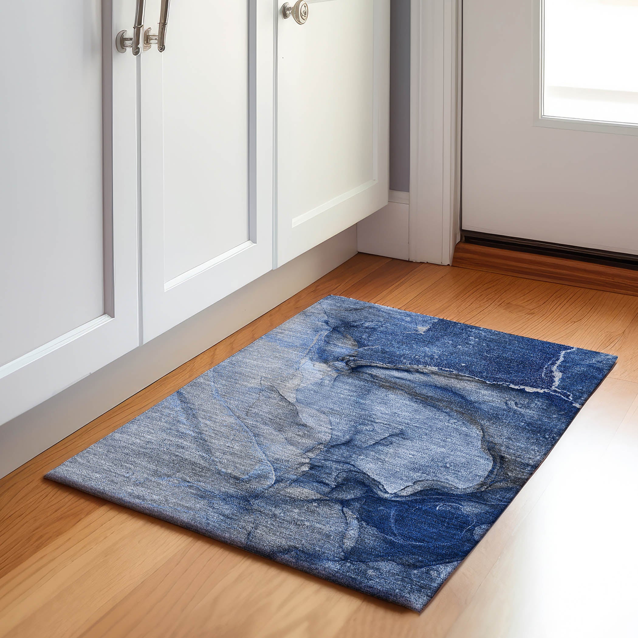 Bogota Machine Washable Transitional Navy Blue Rug 1'8" x 2'6" #shape_Rectangle