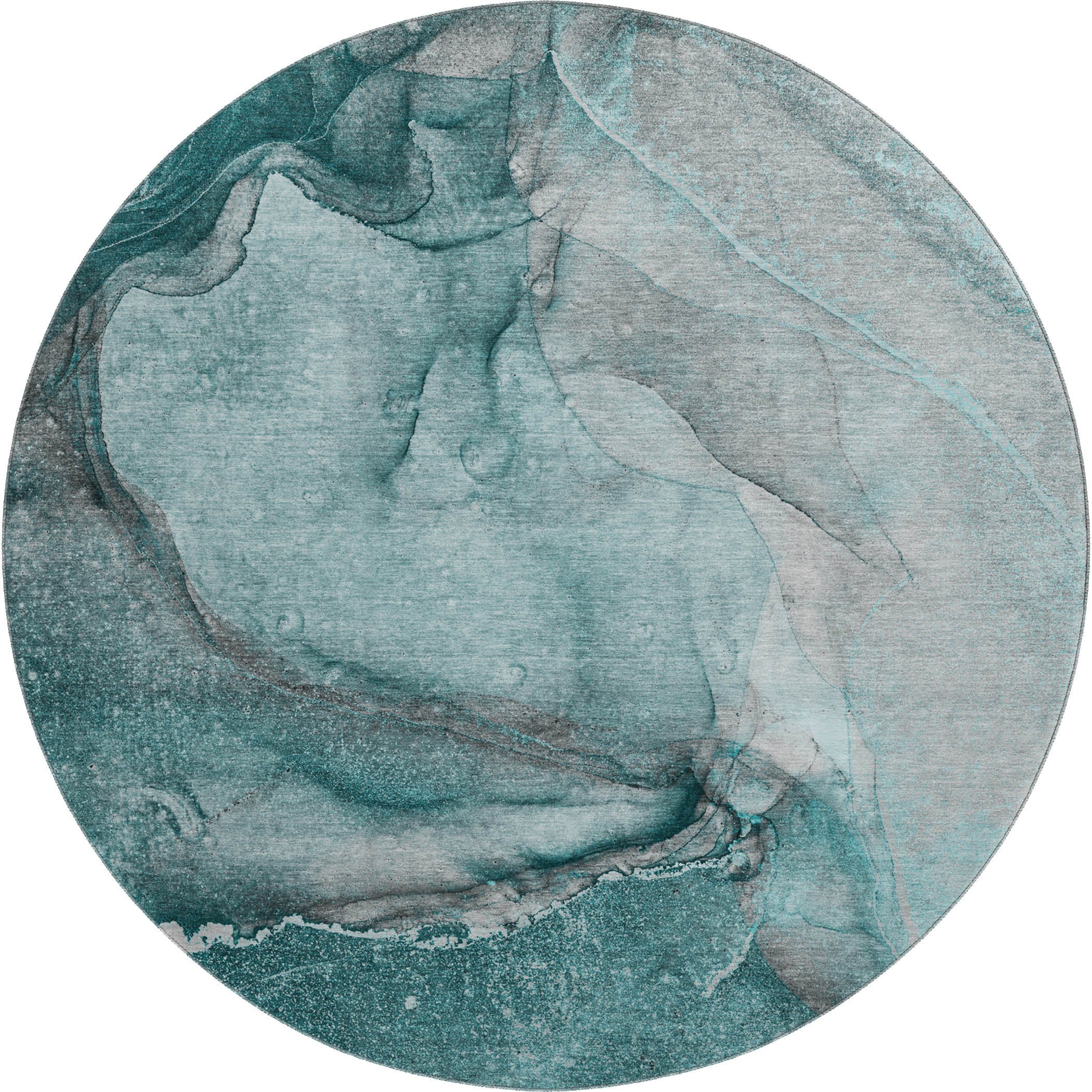 Bogota Machine Washable Transitional Teal Rug 8' x 8' #shape_Round