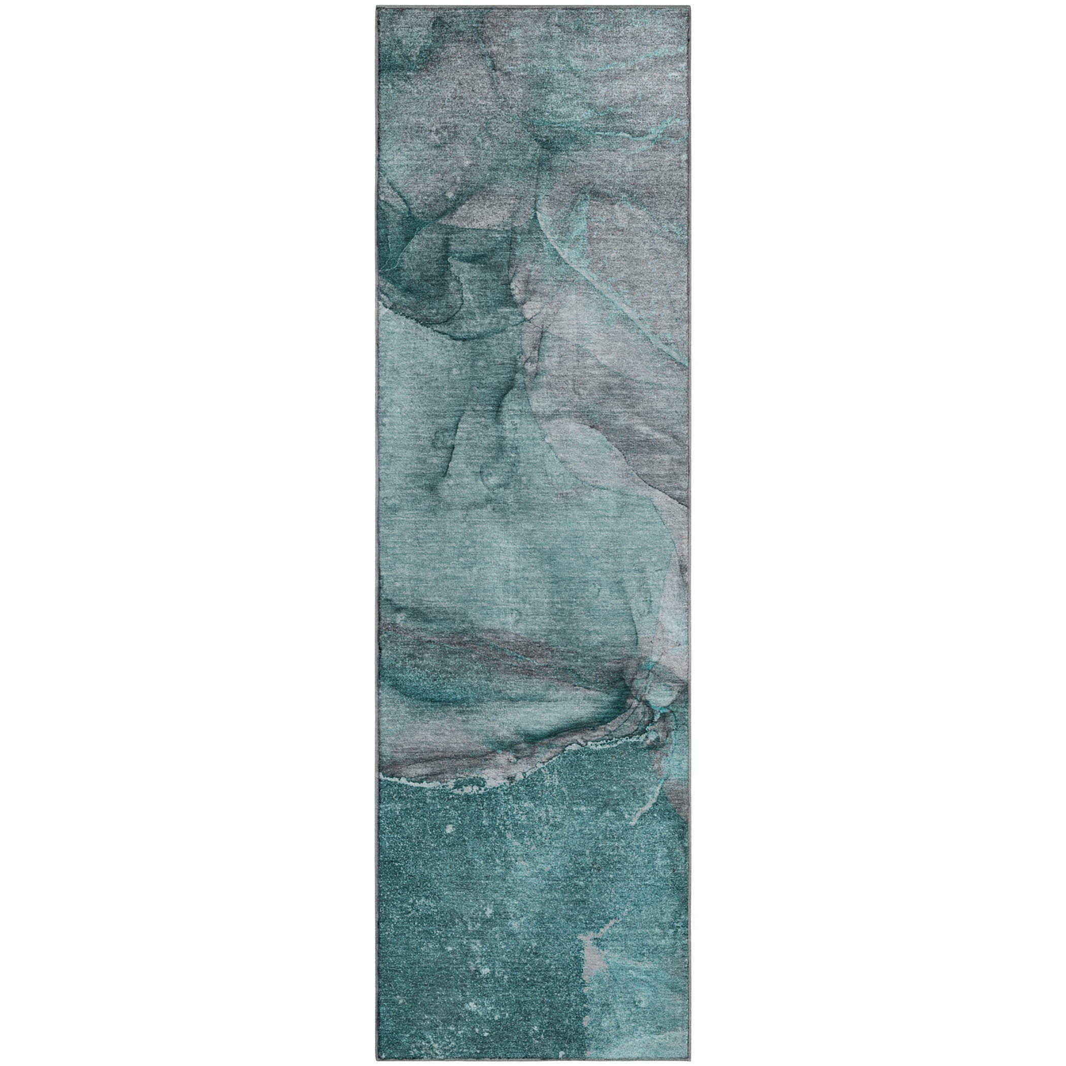 Bogota Machine Washable Transitional Teal Rug 2'3" x 7'6" #shape_Runner